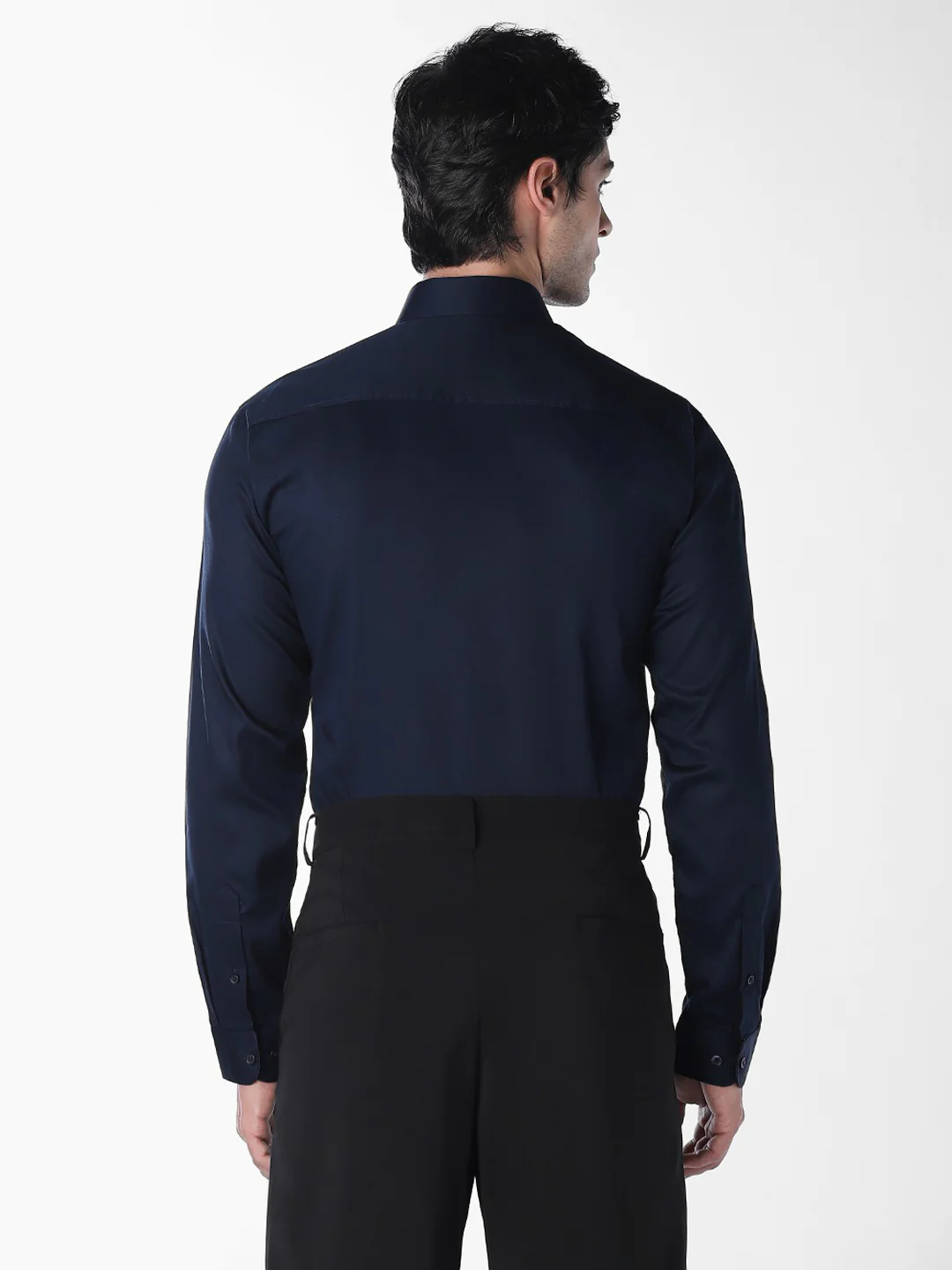 Men's Navy Blue Cotton Slim Fit Solid Formal Shirt - Image 4