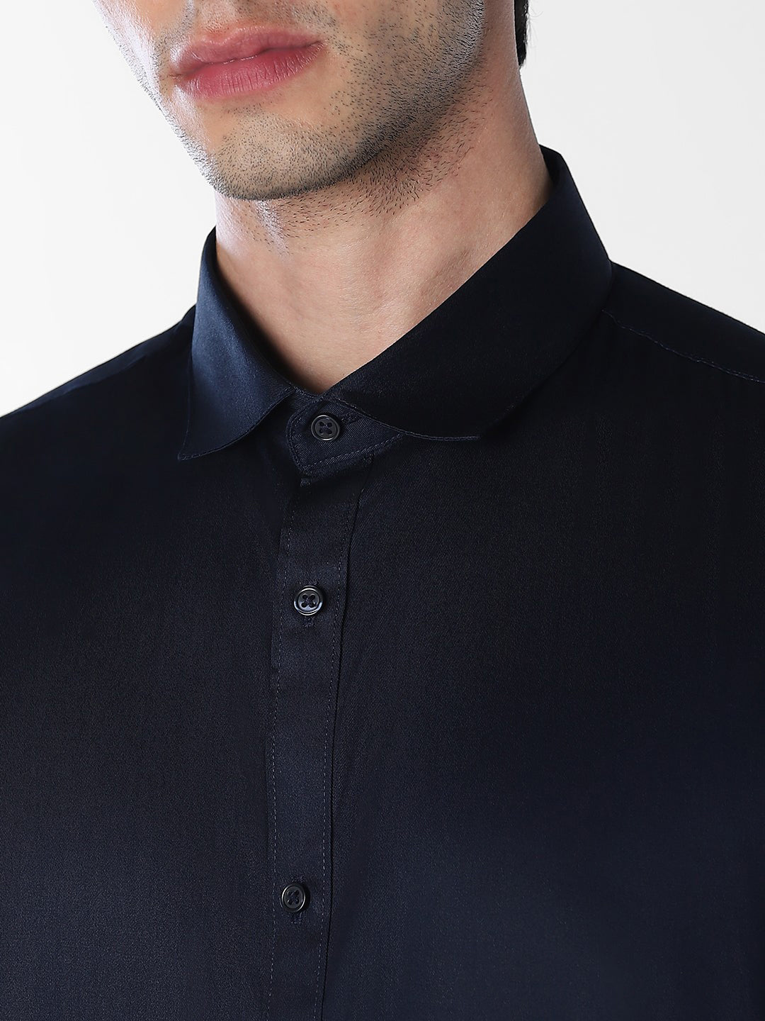 Men's Navy Blue Cotton Slim Fit Solid Formal Shirt - Image 5