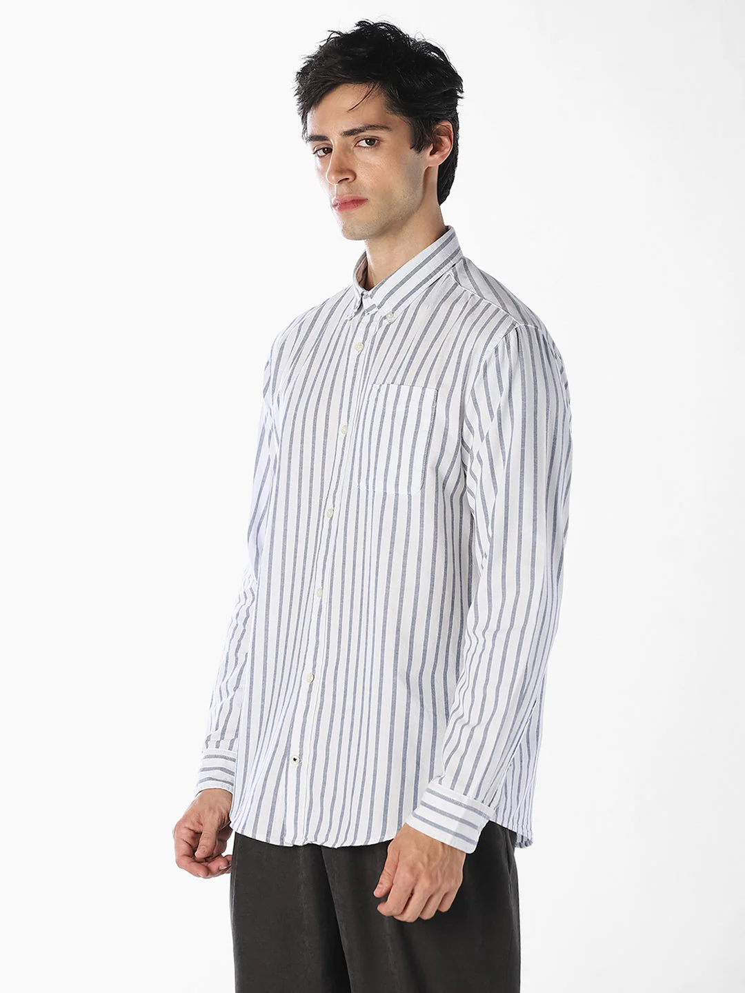 Blue Oxford Weave Striped Shirt - Image 3