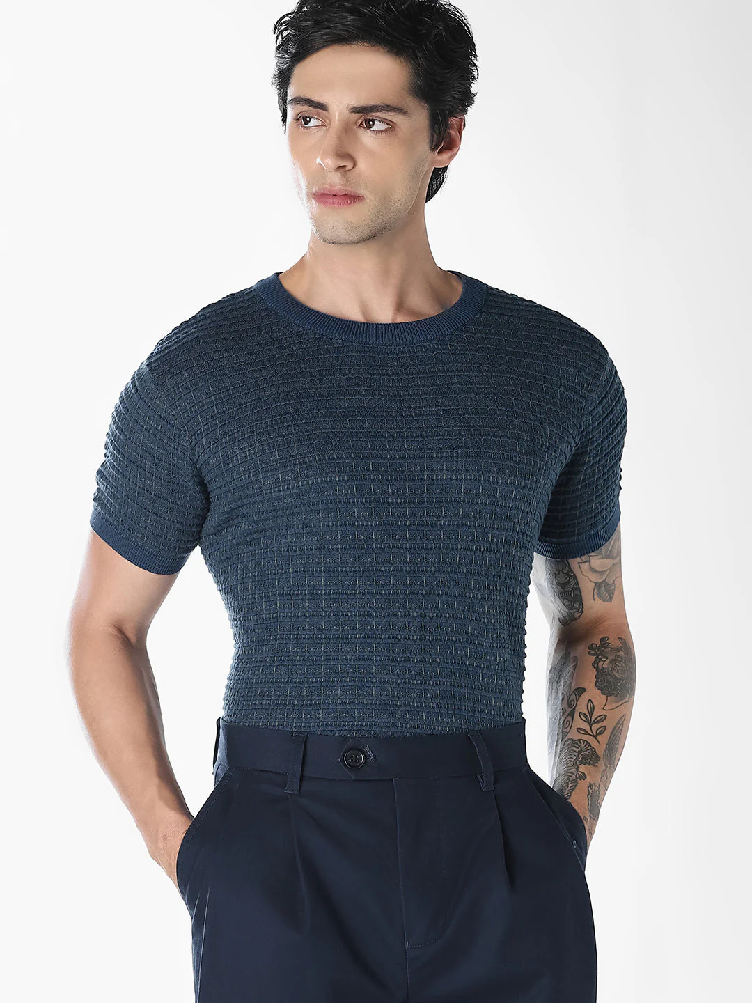 Jacquard Cotton Crew Neck T-shirt