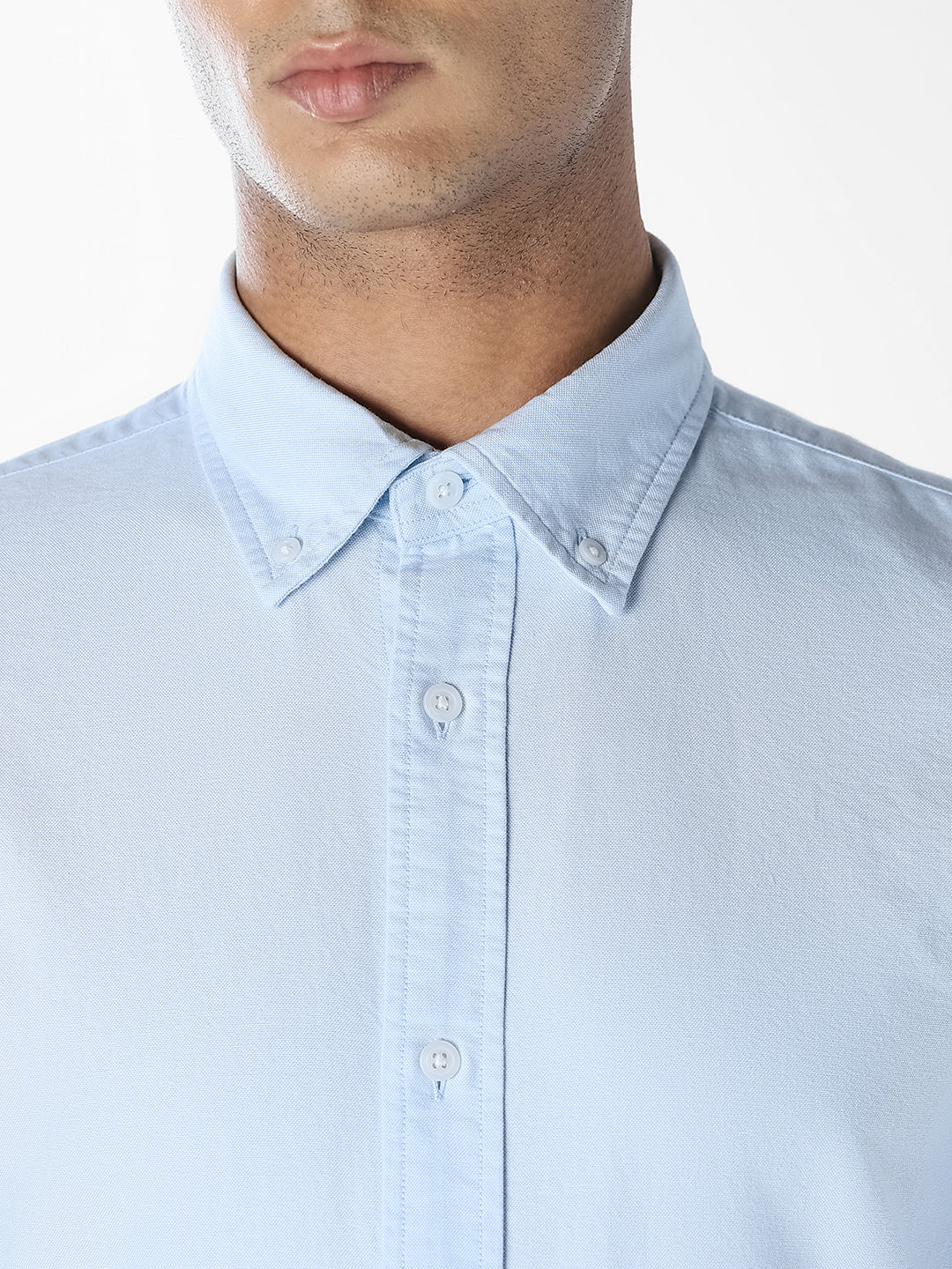 Blue Oxford Weave Cotton Shirt - Image 5