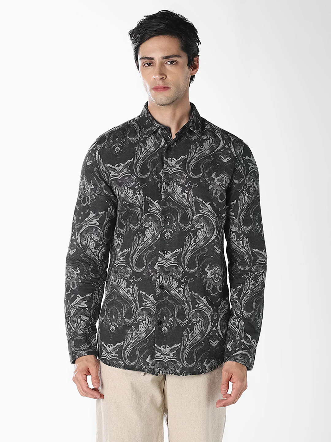 Black Printed Regular Fit Shirt - Image 2
