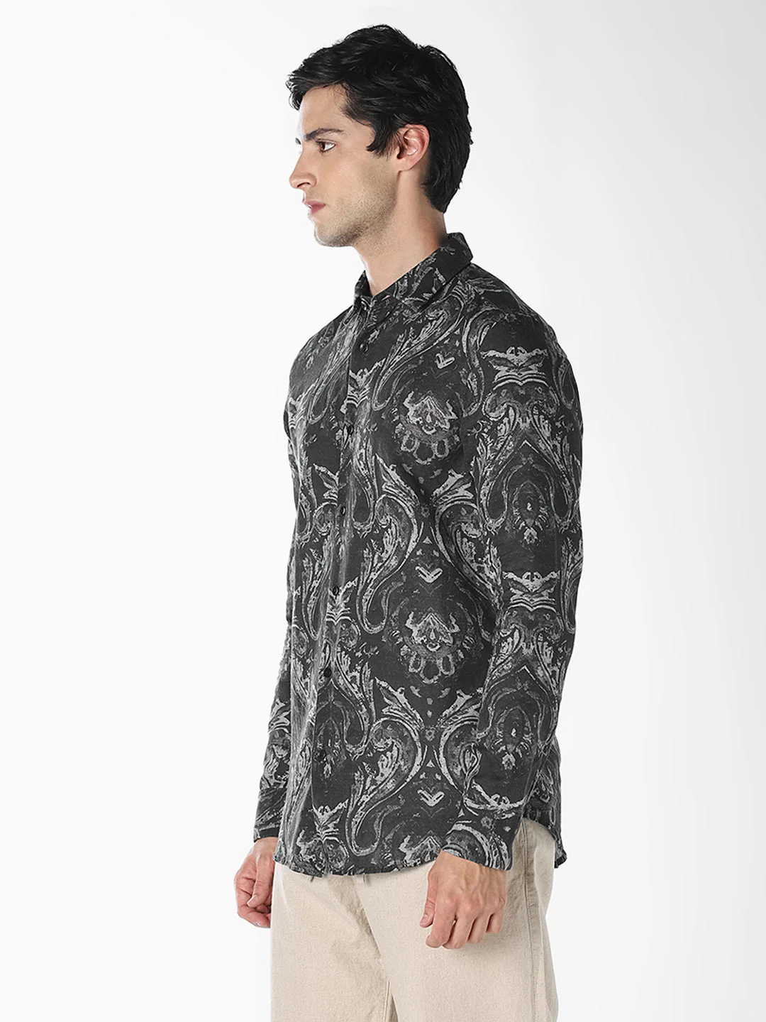 Black Printed Regular Fit Shirt - Image 3