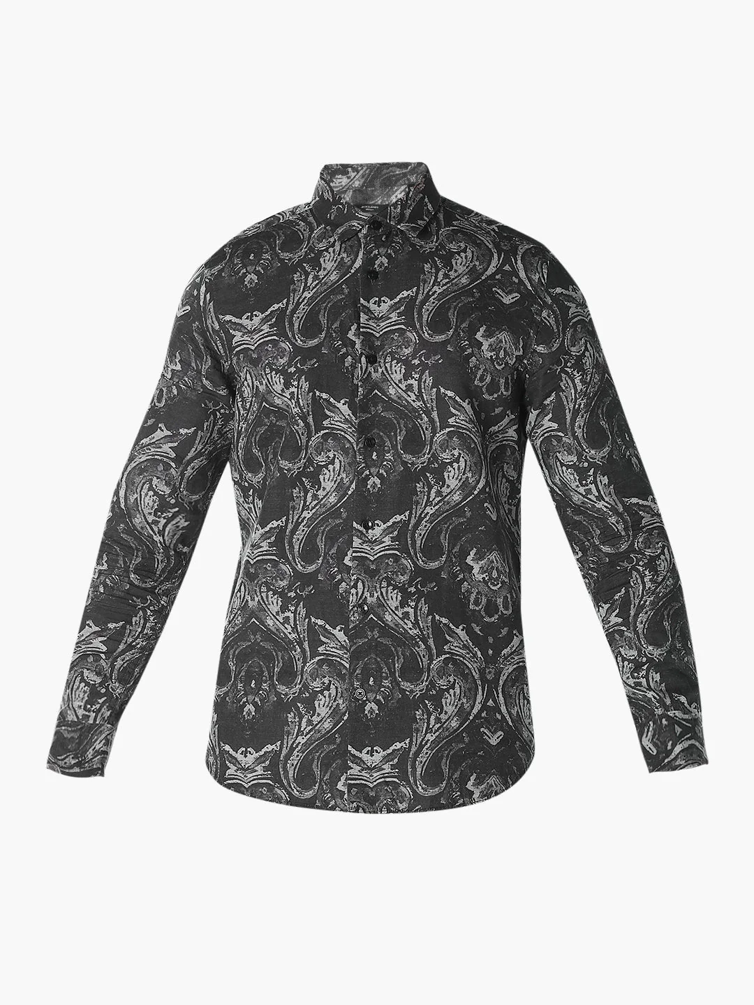 Black Printed Regular Fit Shirt - Image 7