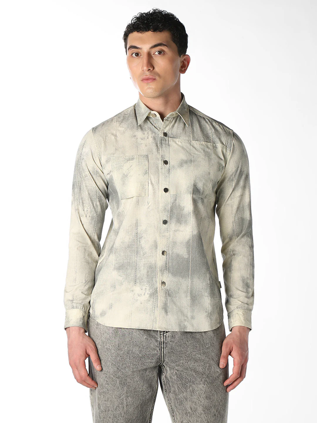 Beige Tie-Dye Print Shirt - Image 2
