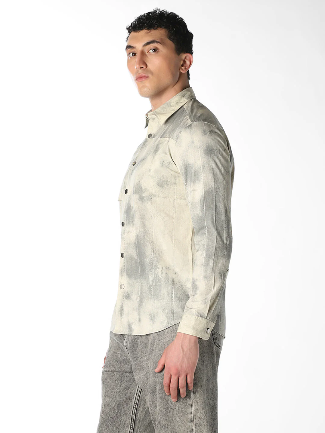 Beige Tie-Dye Print Shirt - Image 3