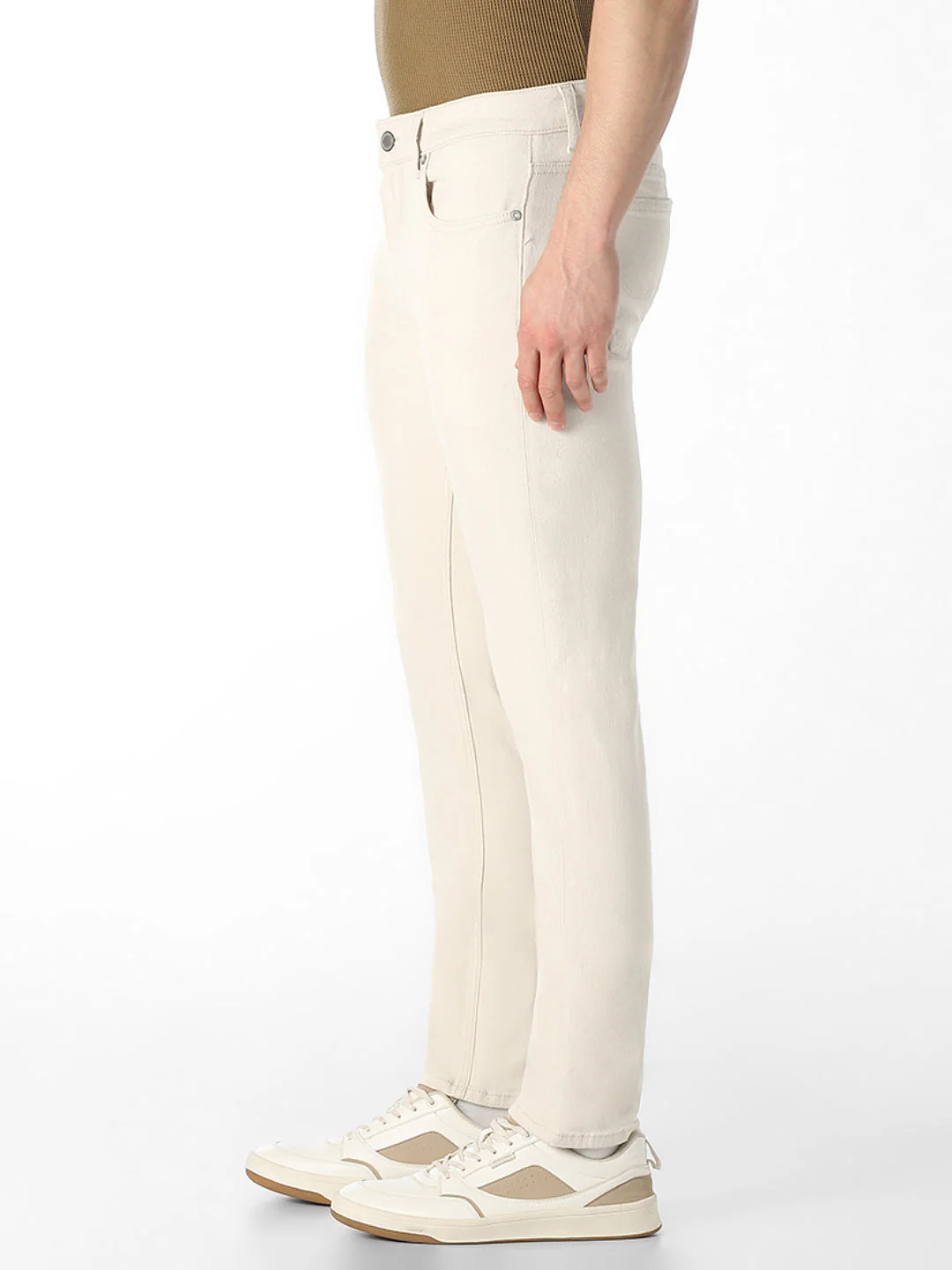 Beige 5 Pocket Glenn Slim Fit Jeans - Image 3