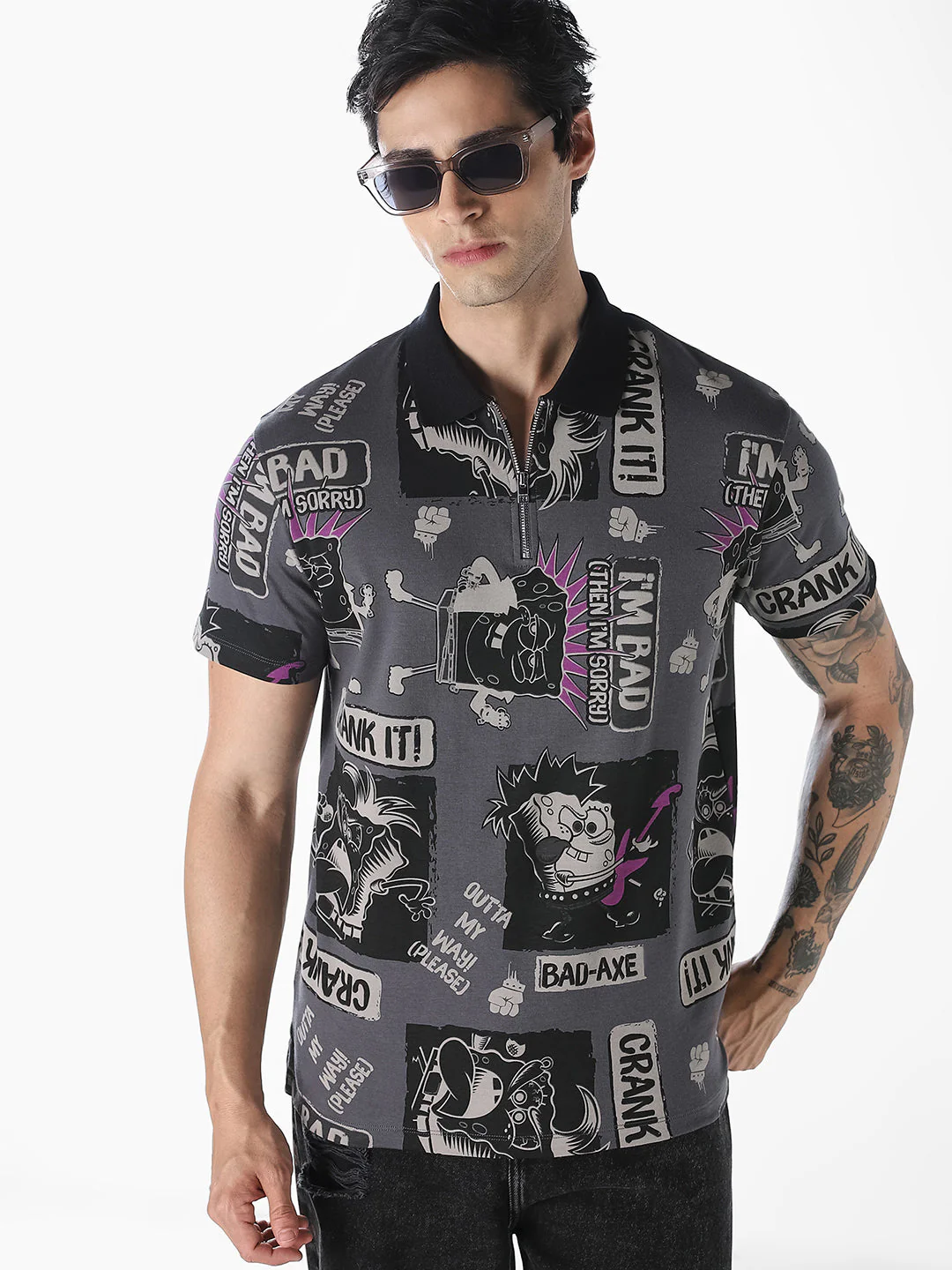 Black SpongeBob Printed Polo