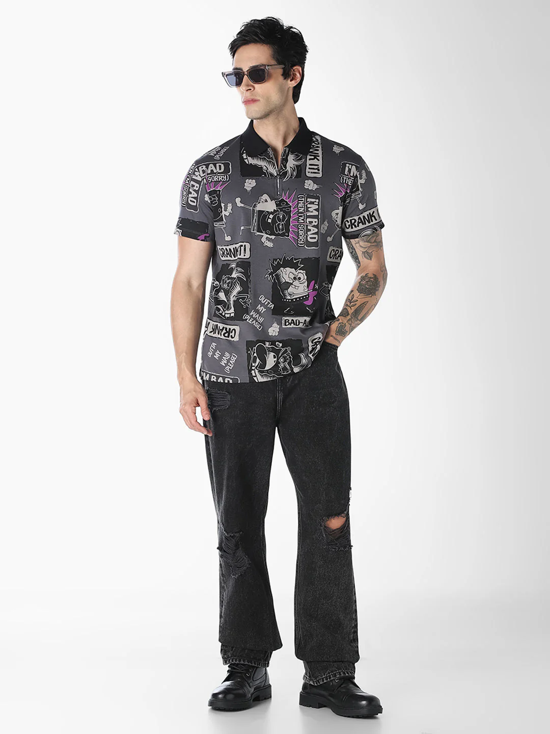 Black SpongeBob Printed Polo - Image 6