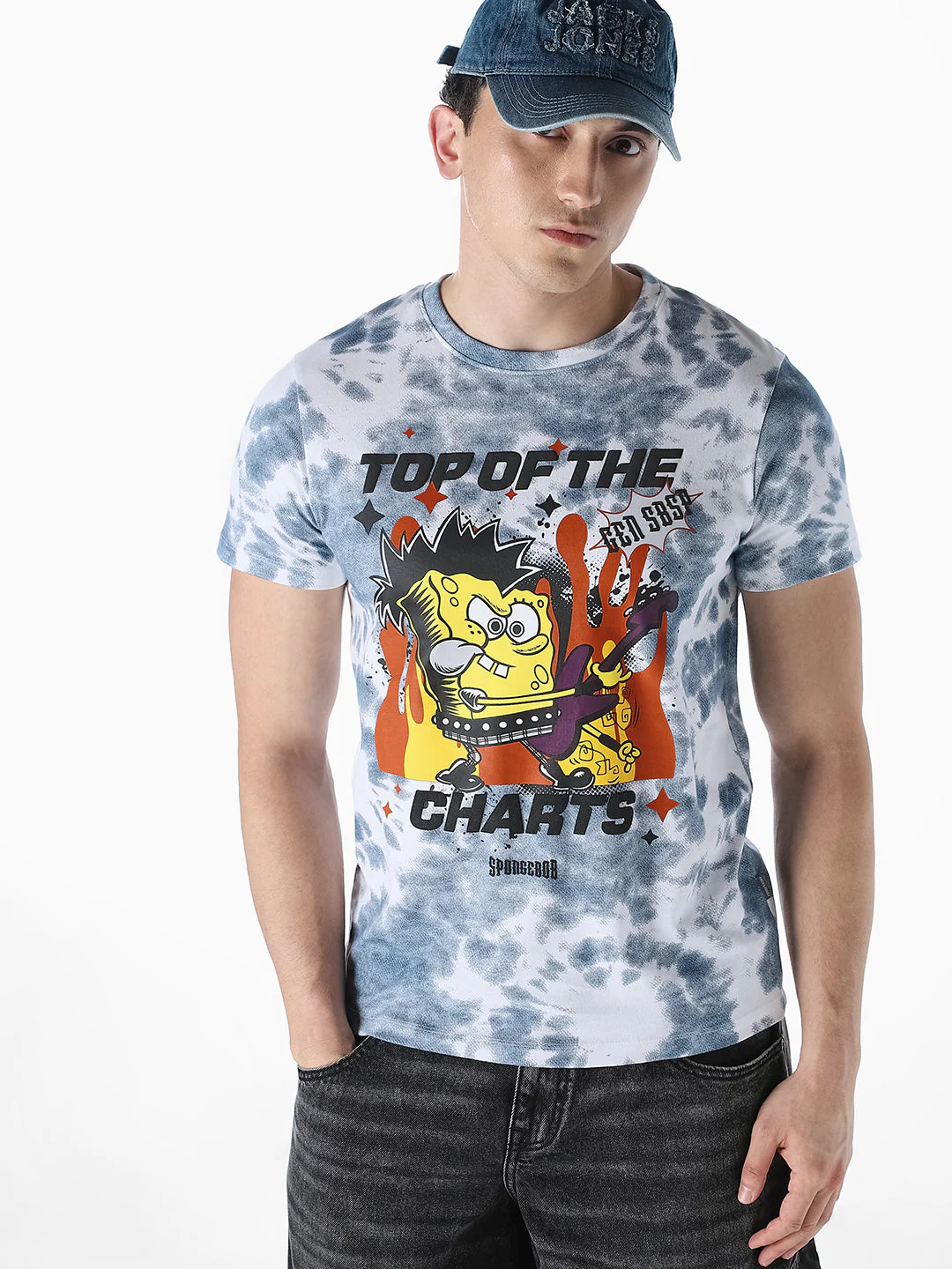 Blue SpongeBob Tie-dye Graphic Print T-shirt