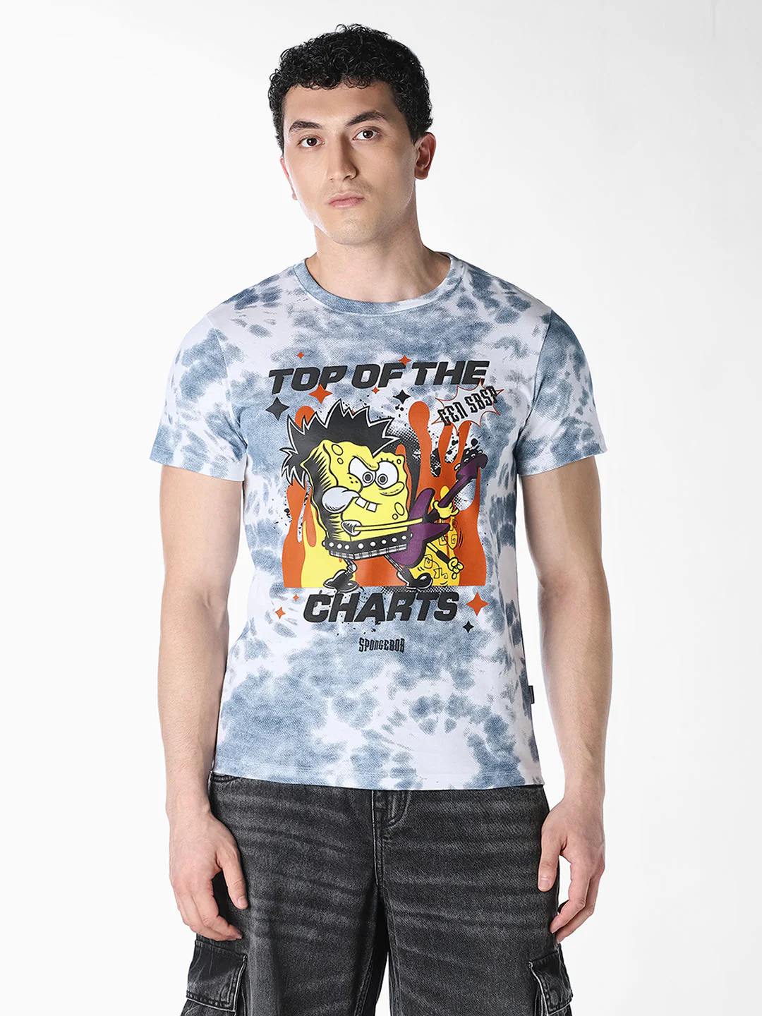 Blue SpongeBob Tie-dye Graphic Print T-shirt - Image 2