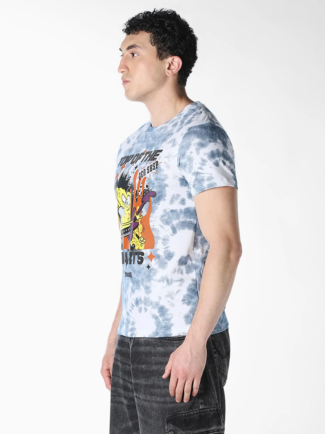 Blue SpongeBob Tie-dye Graphic Print T-shirt - Image 3