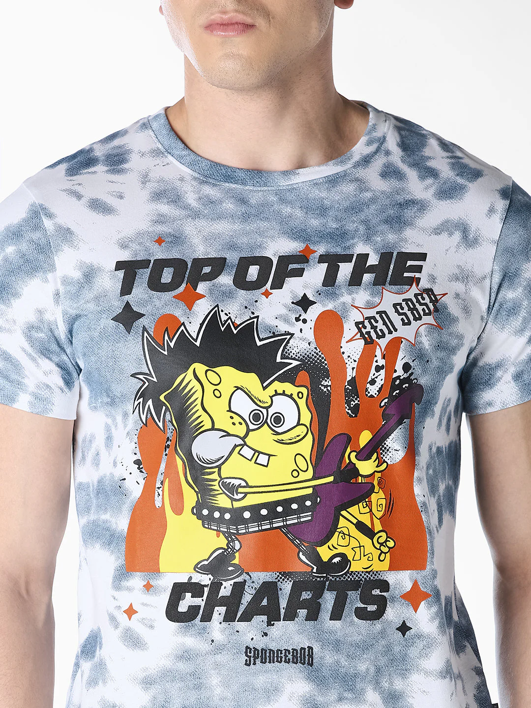 Blue SpongeBob Tie-dye Graphic Print T-shirt - Image 5
