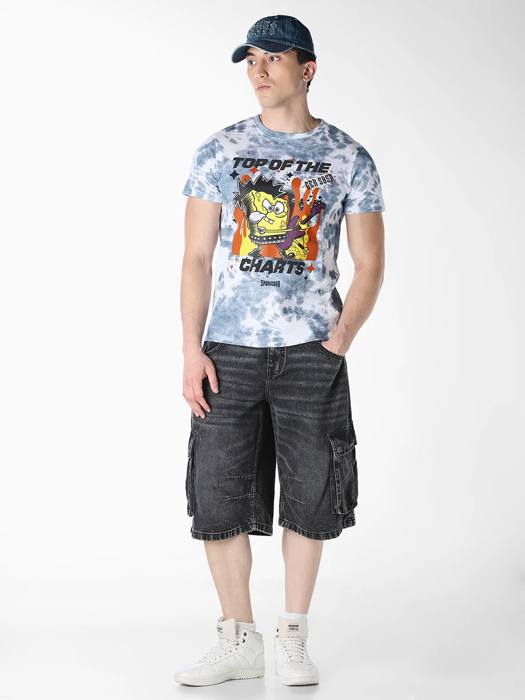 Blue SpongeBob Tie-dye Graphic Print T-shirt - Image 6