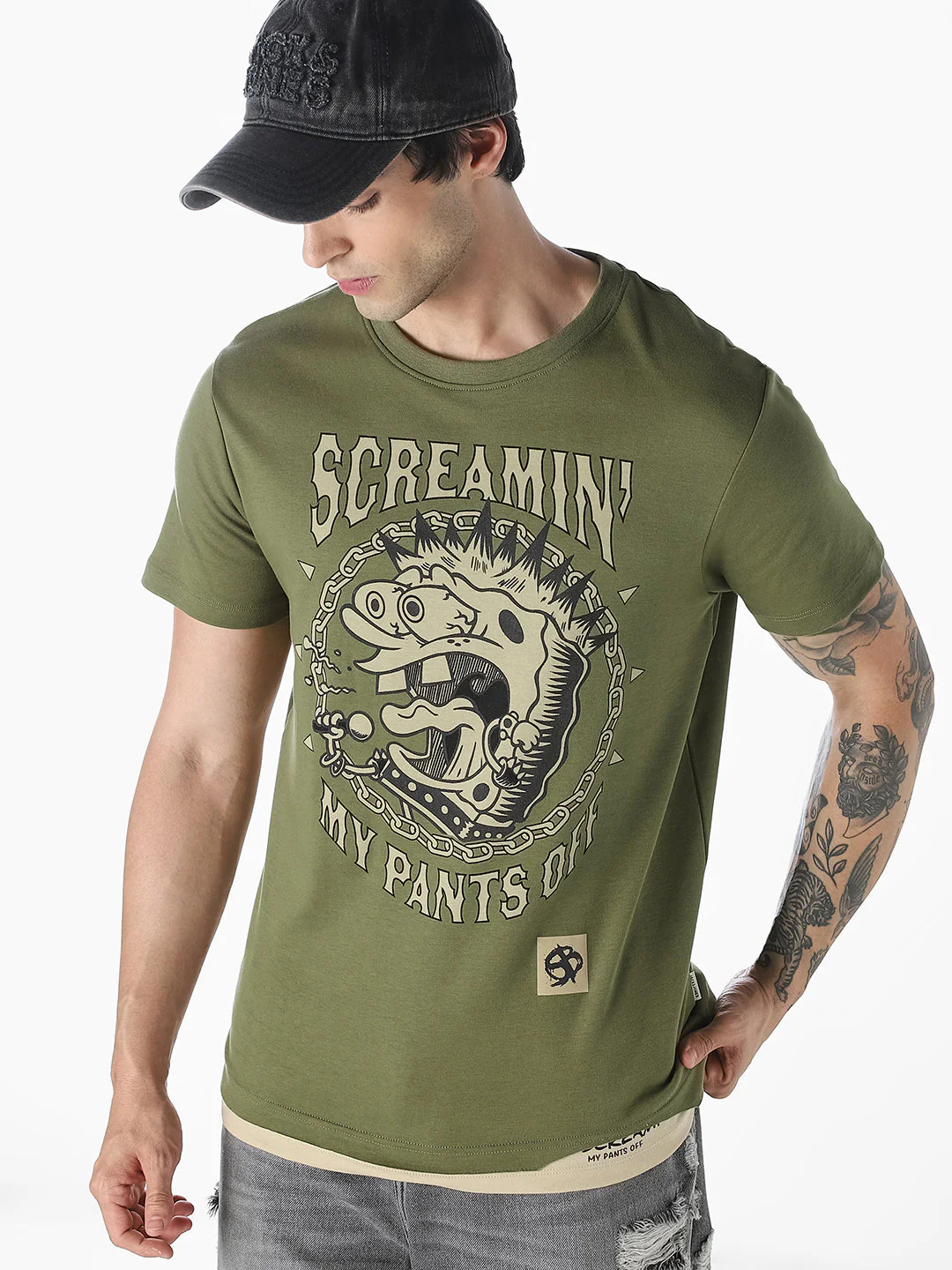 Green SpongeBob Patchwork T-shirt