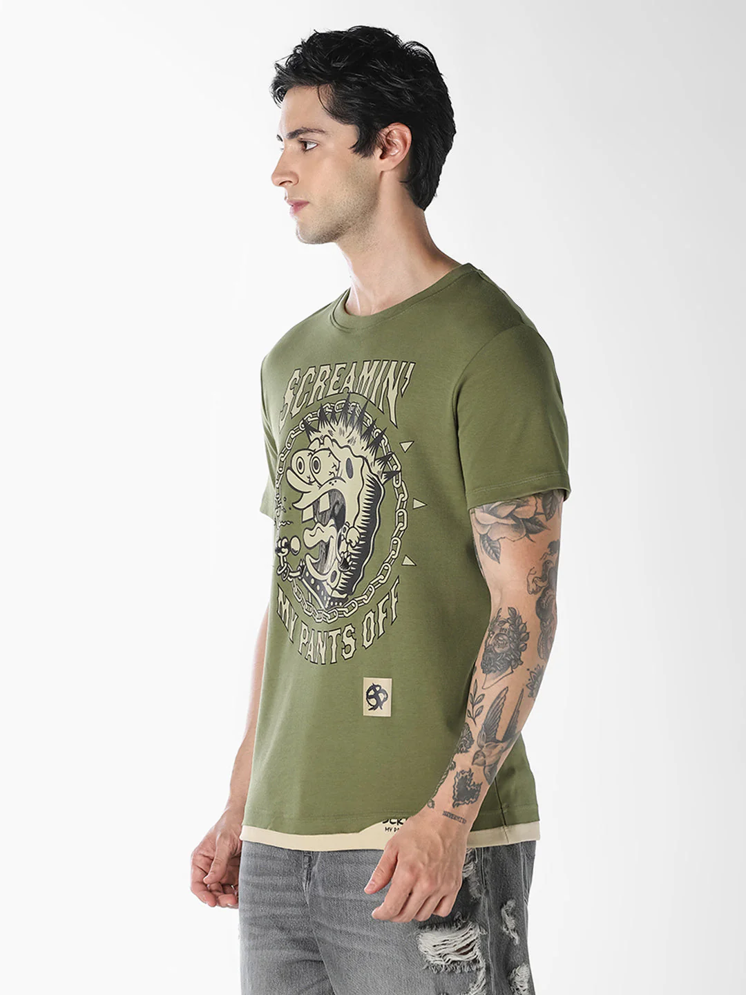 Green SpongeBob Patchwork T-shirt - Image 3