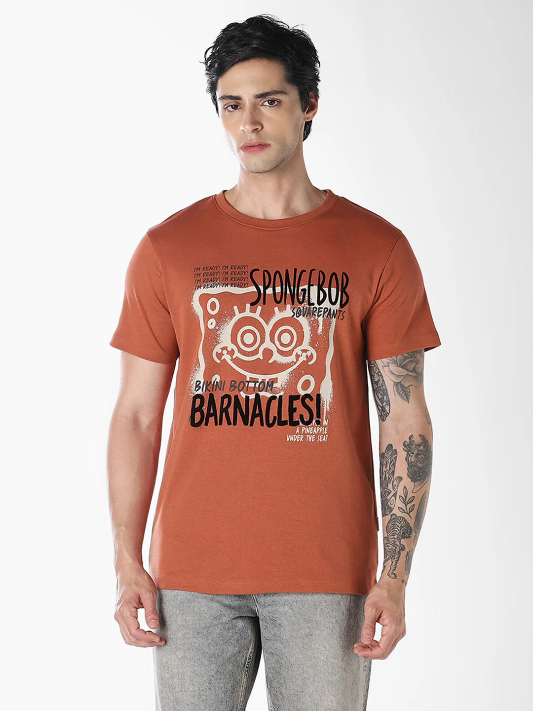 Rust SpongeBob Flock Print T-shirt - Image 2