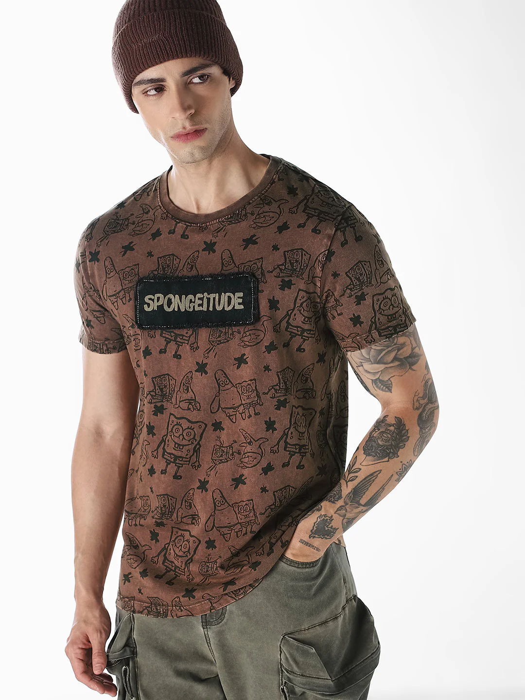 Dark Brown SpongeBob Printed T-shirt