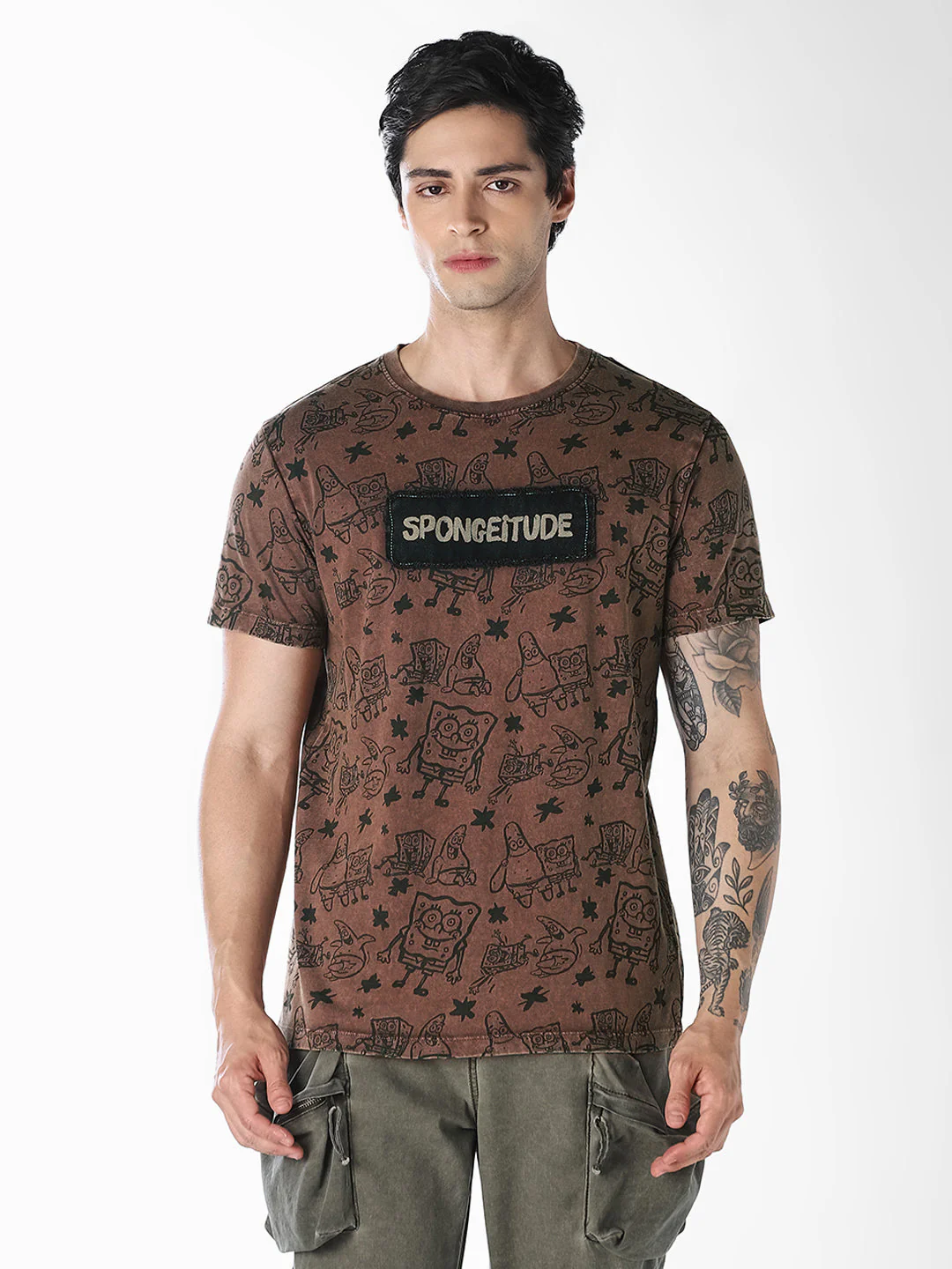 Dark Brown SpongeBob Printed T-shirt - Image 2