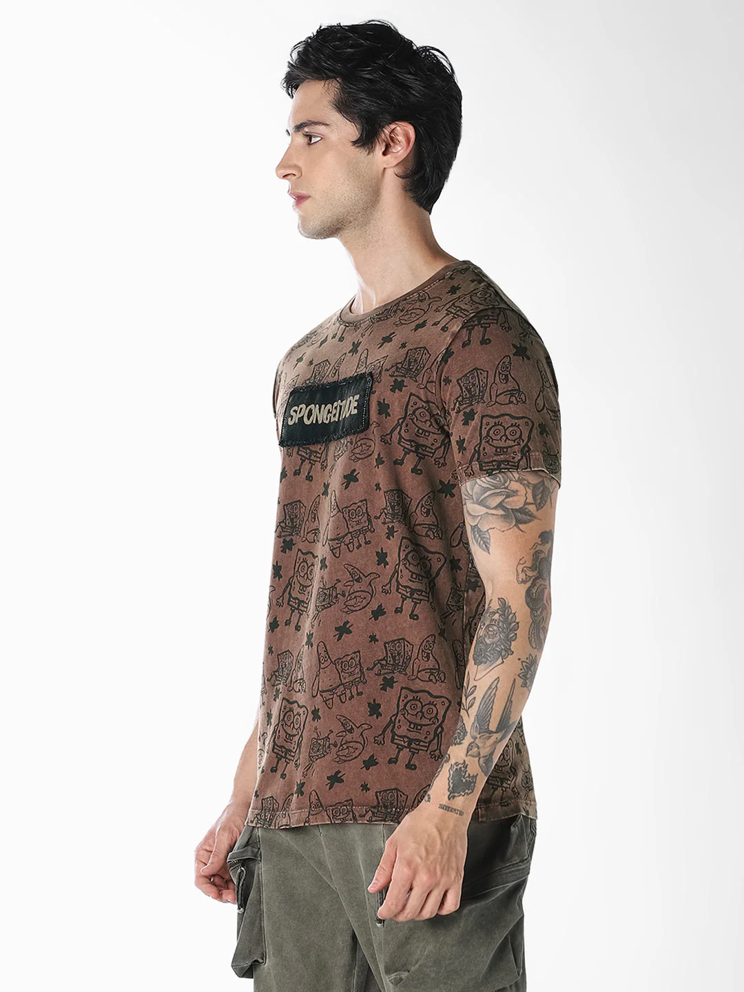 Dark Brown SpongeBob Printed T-shirt - Image 3
