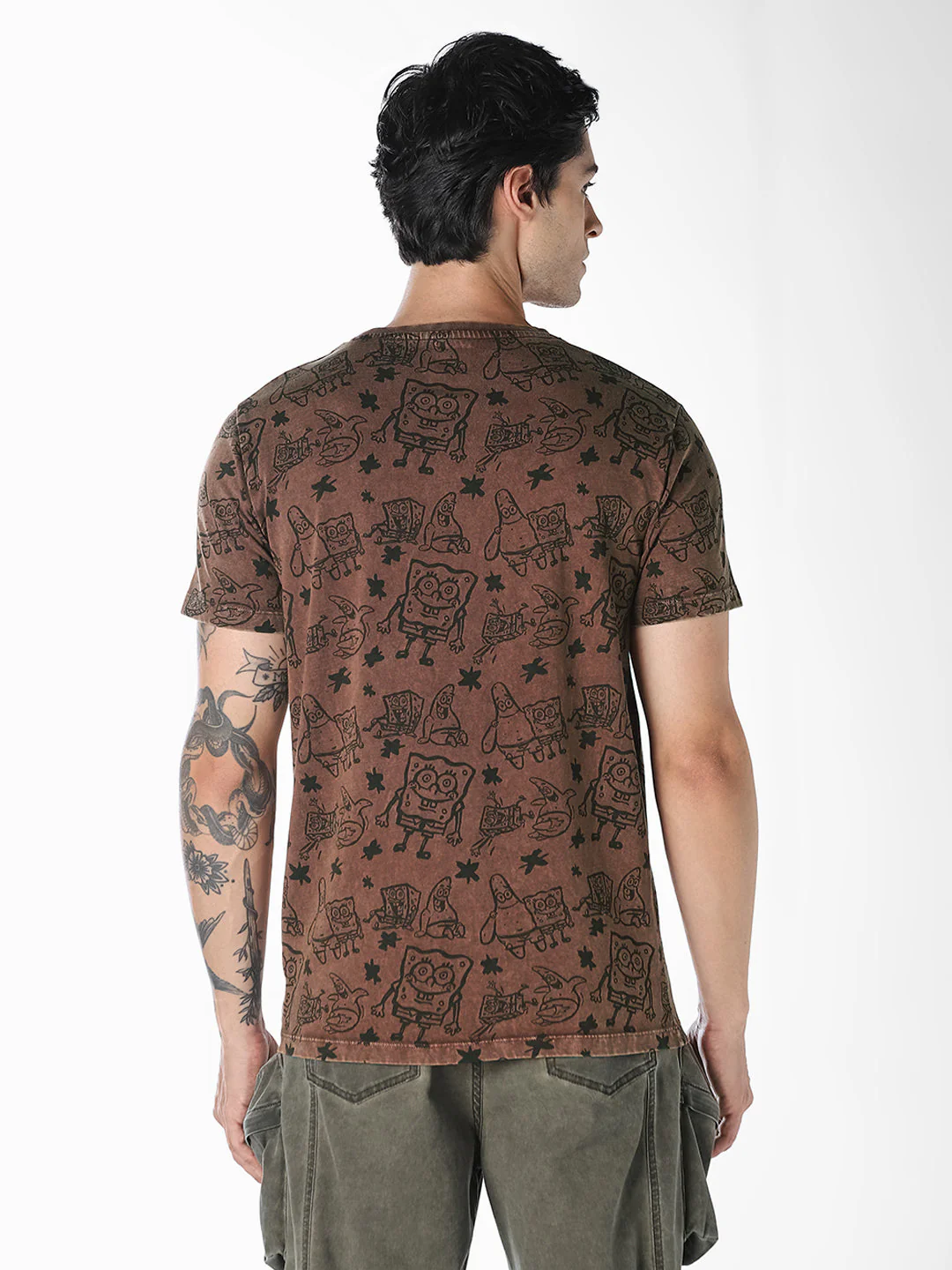 Dark Brown SpongeBob Printed T-shirt - Image 4