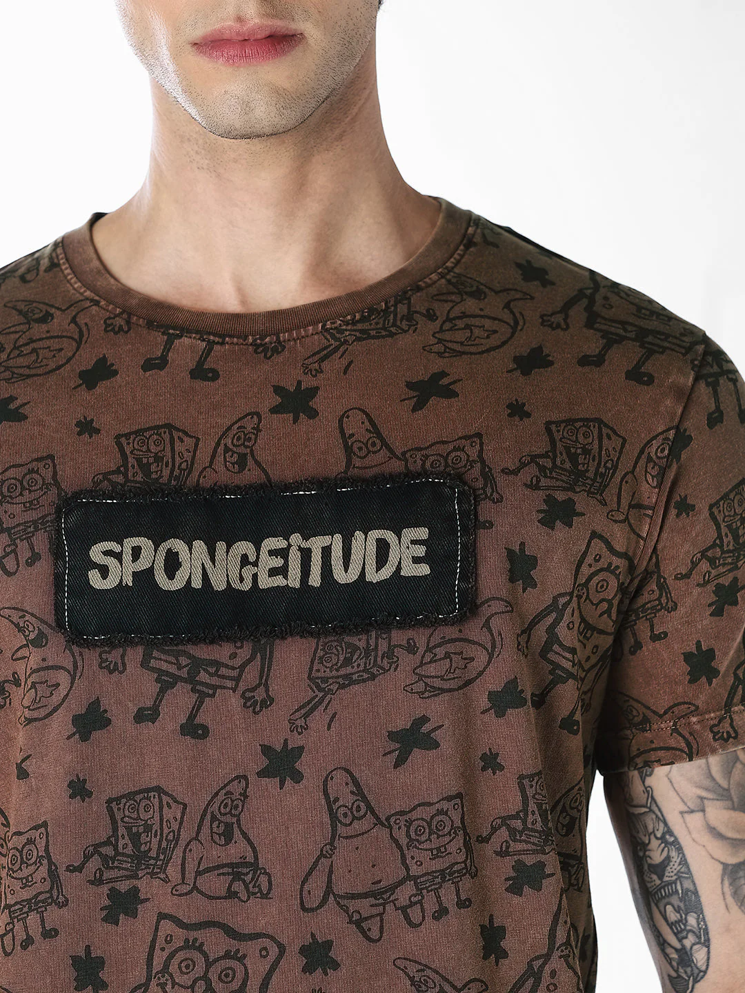 Dark Brown SpongeBob Printed T-shirt - Image 5