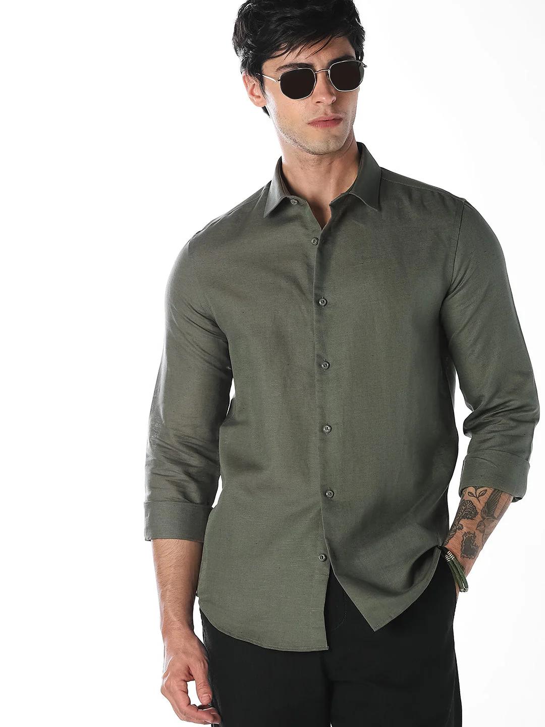 Olive Linen Blend Shirt