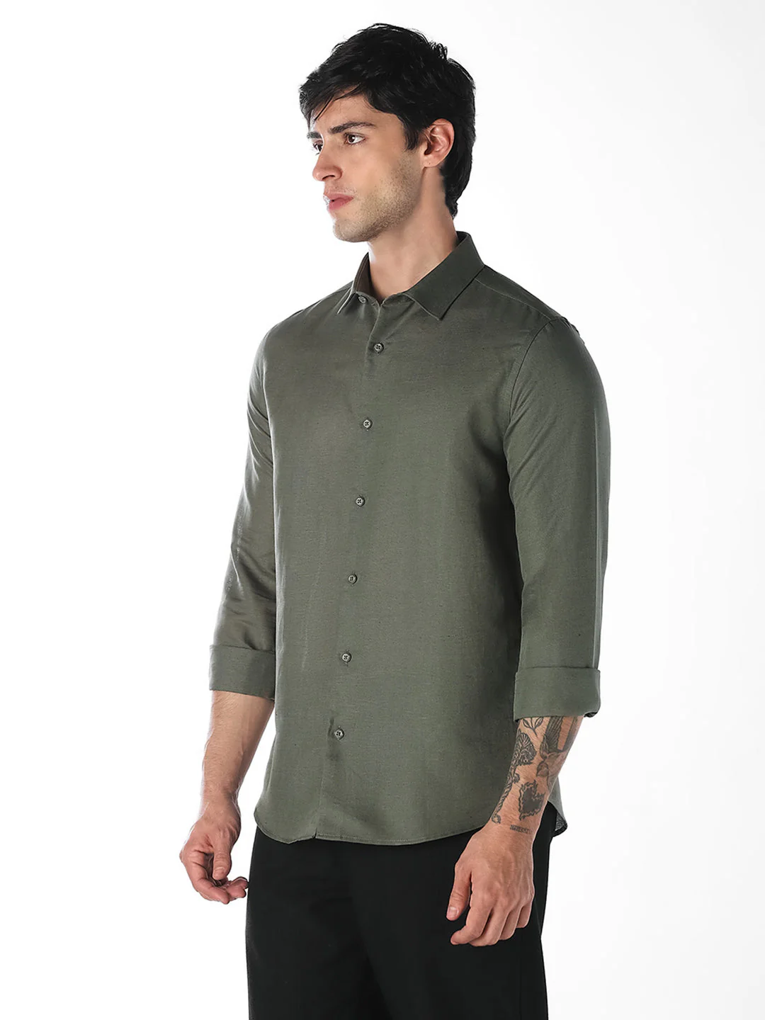 Olive Linen Blend Shirt - Image 3