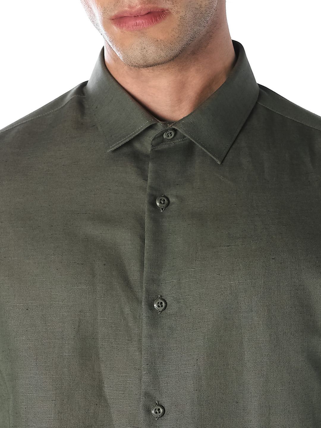 Olive Linen Blend Shirt - Image 5