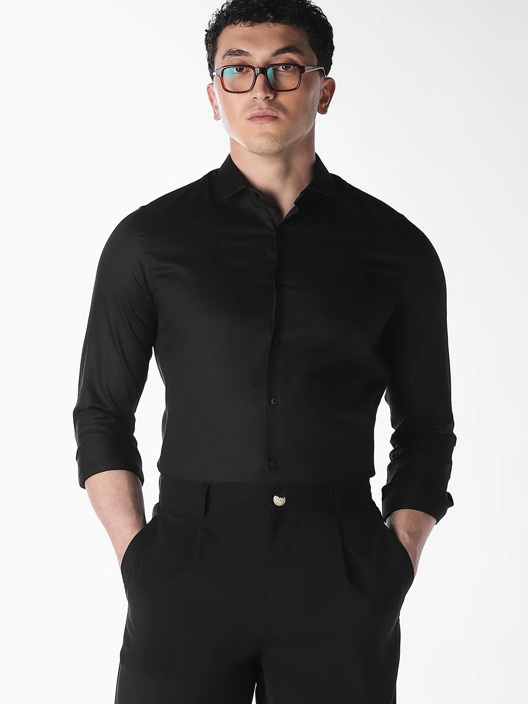 Black Jacquard Full Sleeves Shirt