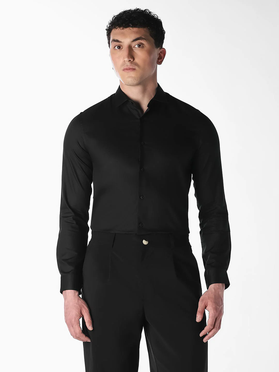 Black Jacquard Full Sleeves Shirt - Image 2