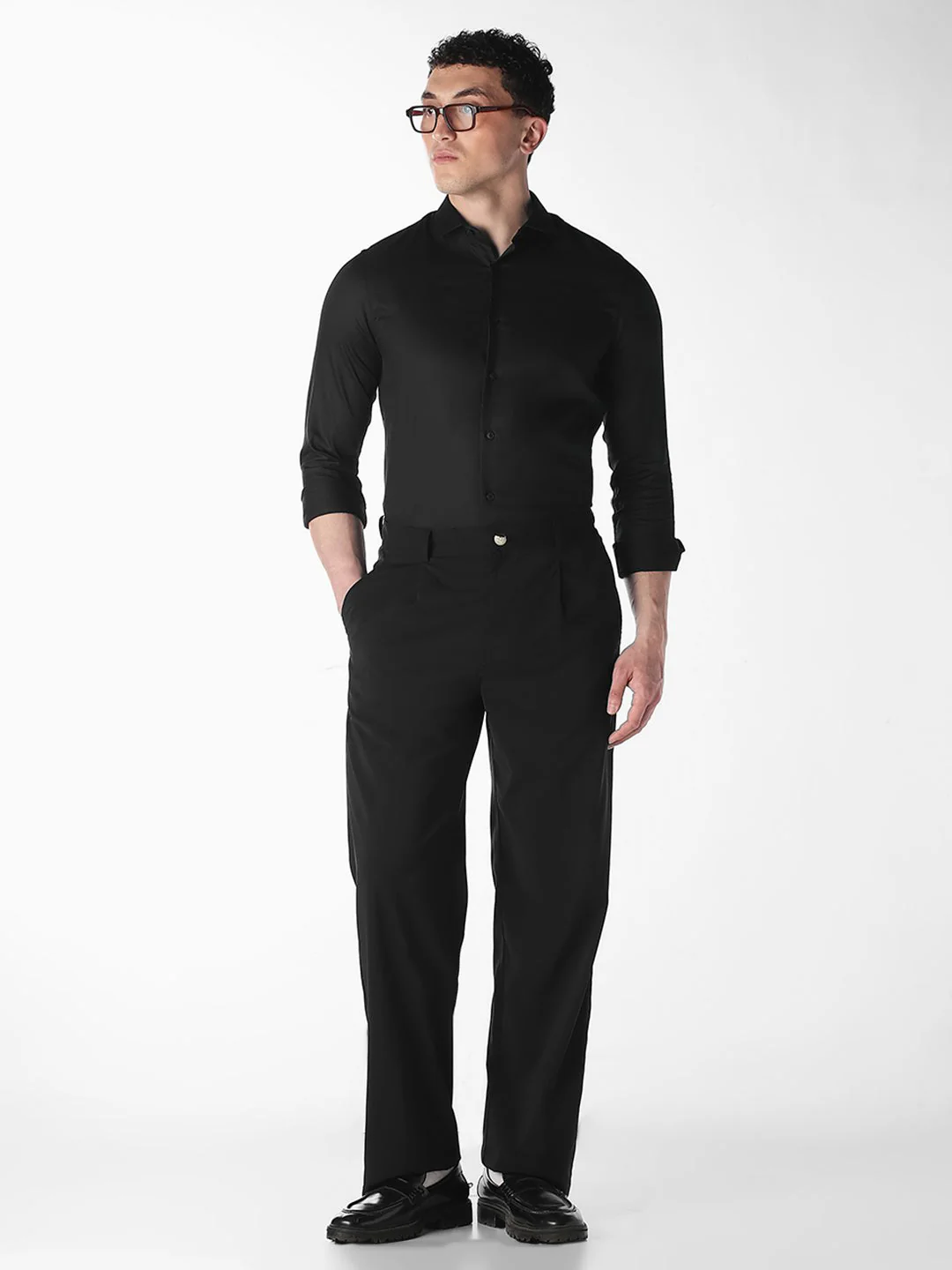Black Jacquard Full Sleeves Shirt - Image 6
