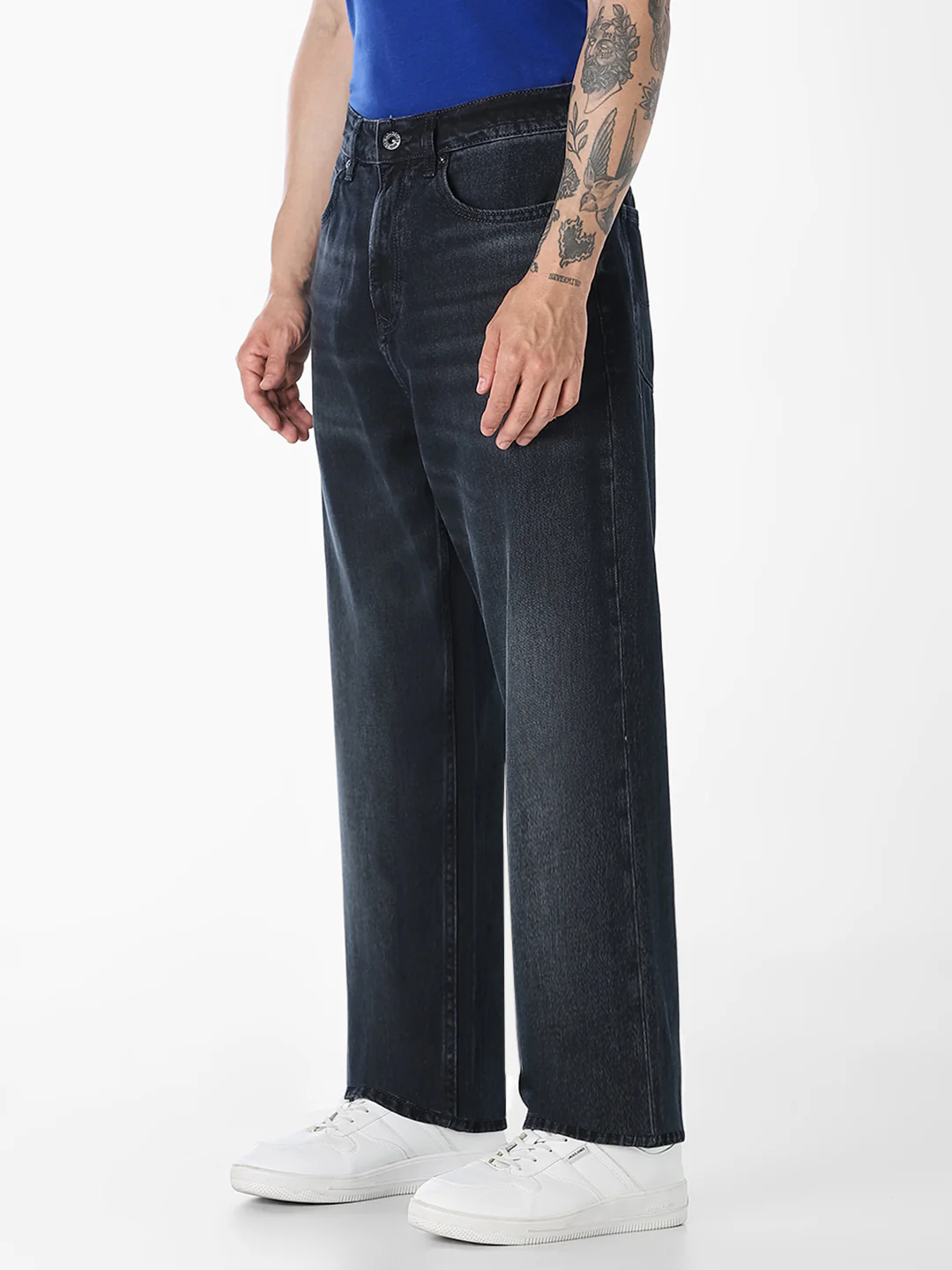 Men's Dark Blue Loose Fit Mid-Rise Jeans - Image 2