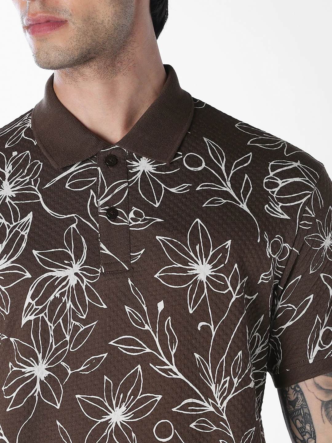 Brown Floral Print Polo - Image 5