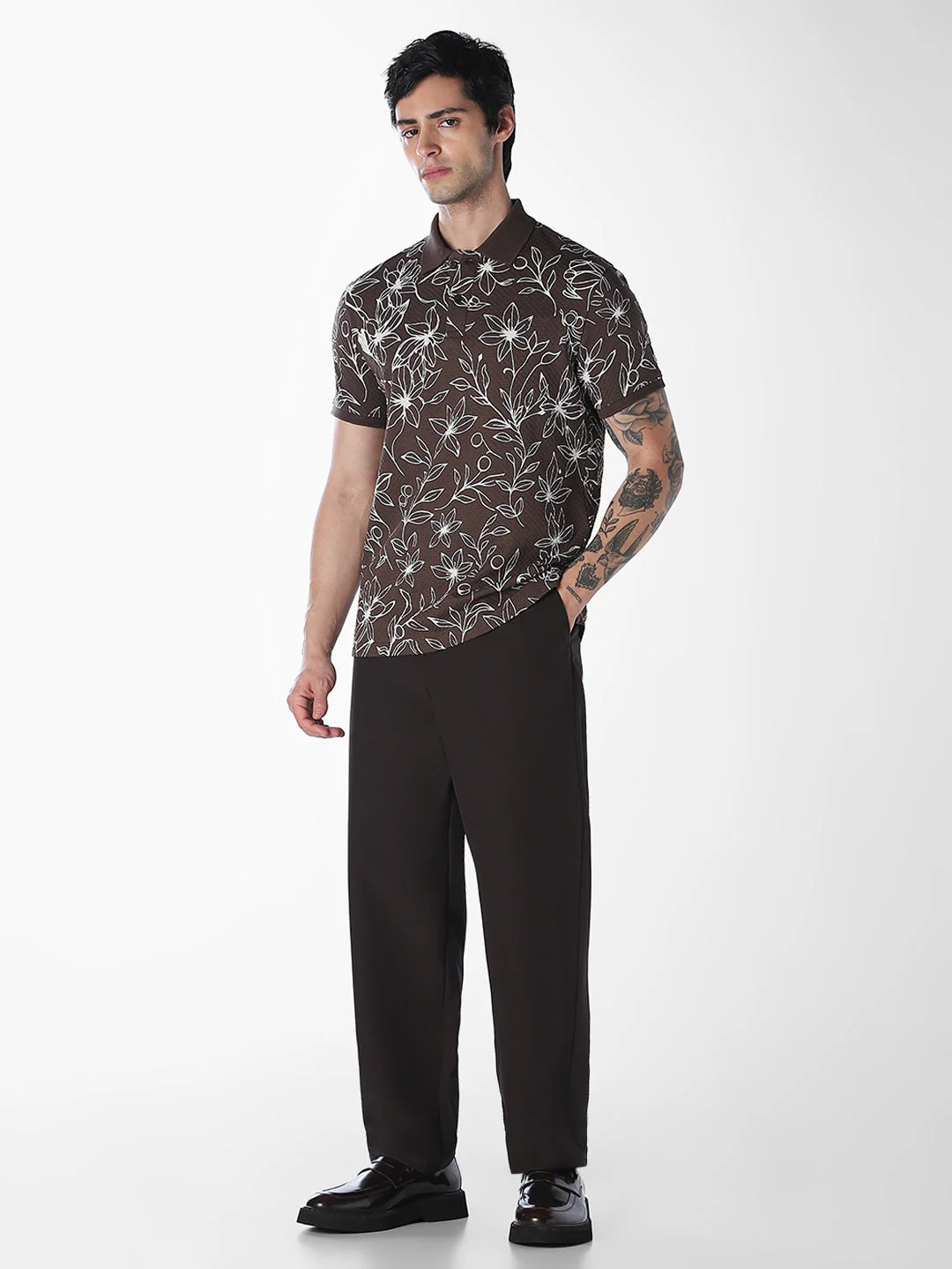Brown Floral Print Polo - Image 6