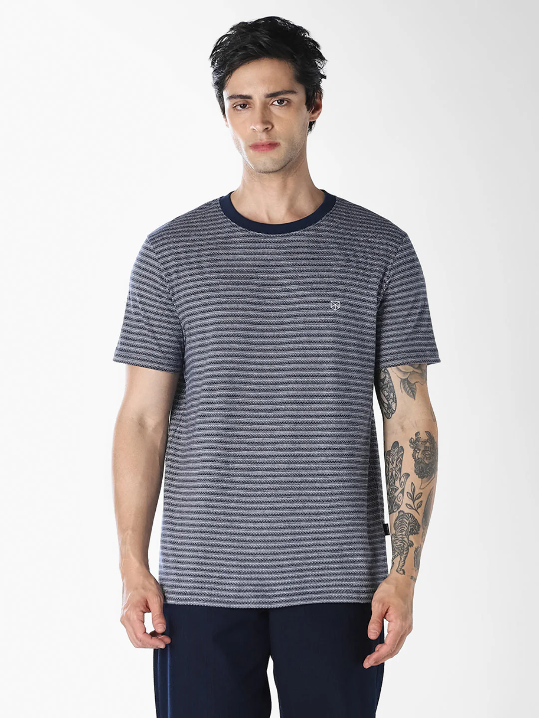 Blue Striped Crew Neck T-shirt - Image 2