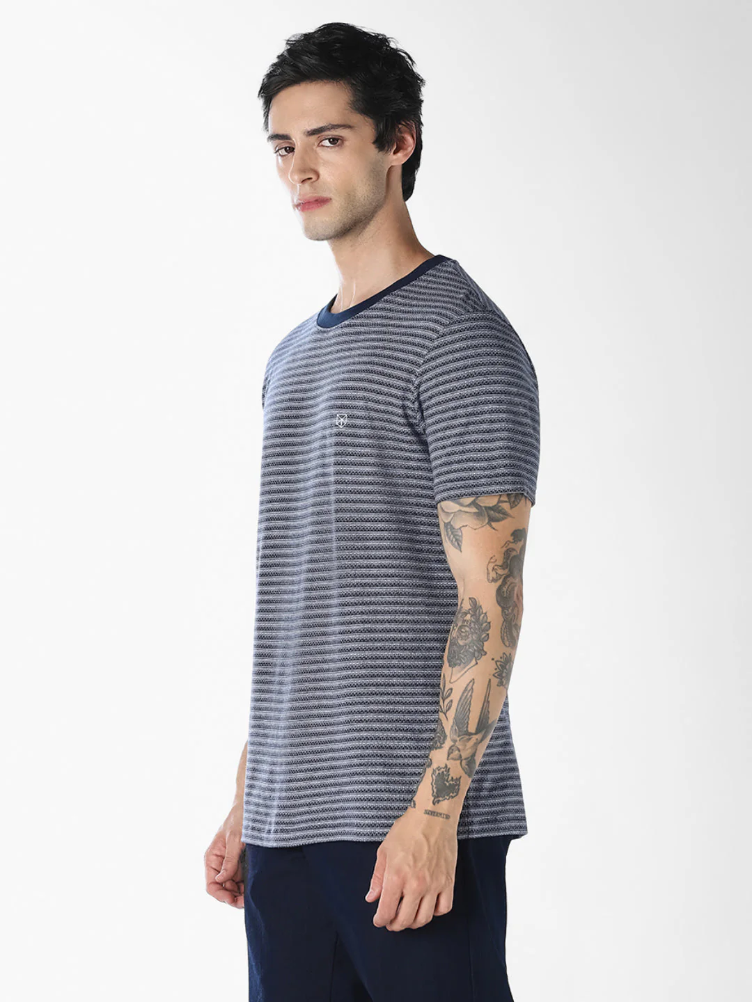 Blue Striped Crew Neck T-shirt - Image 3