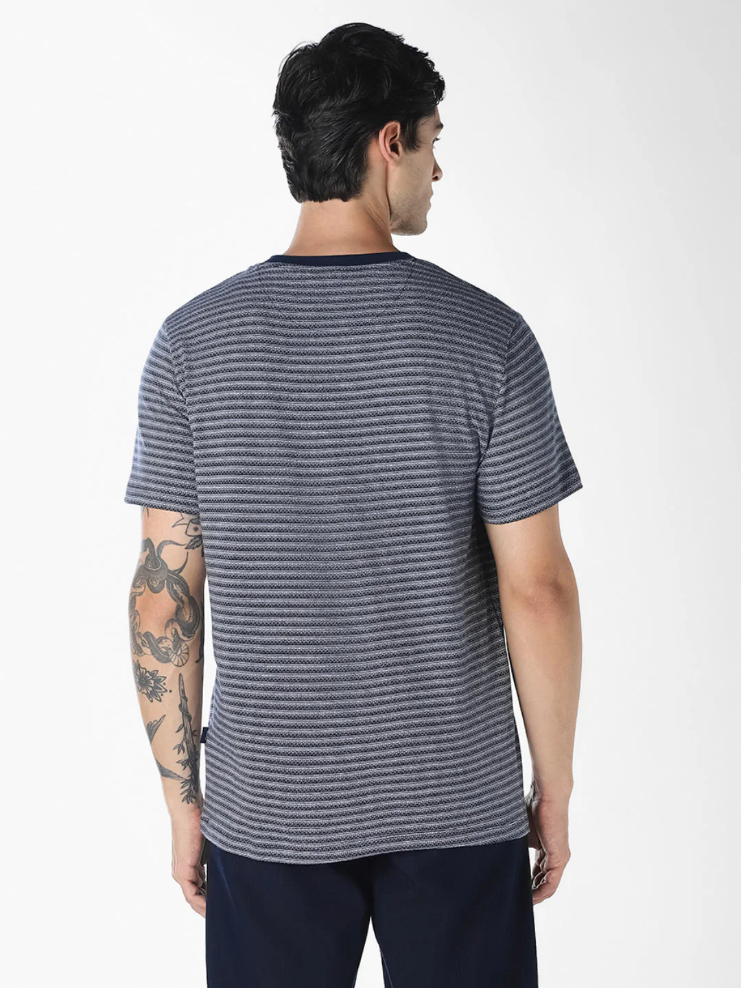 Blue Striped Crew Neck T-shirt - Image 4