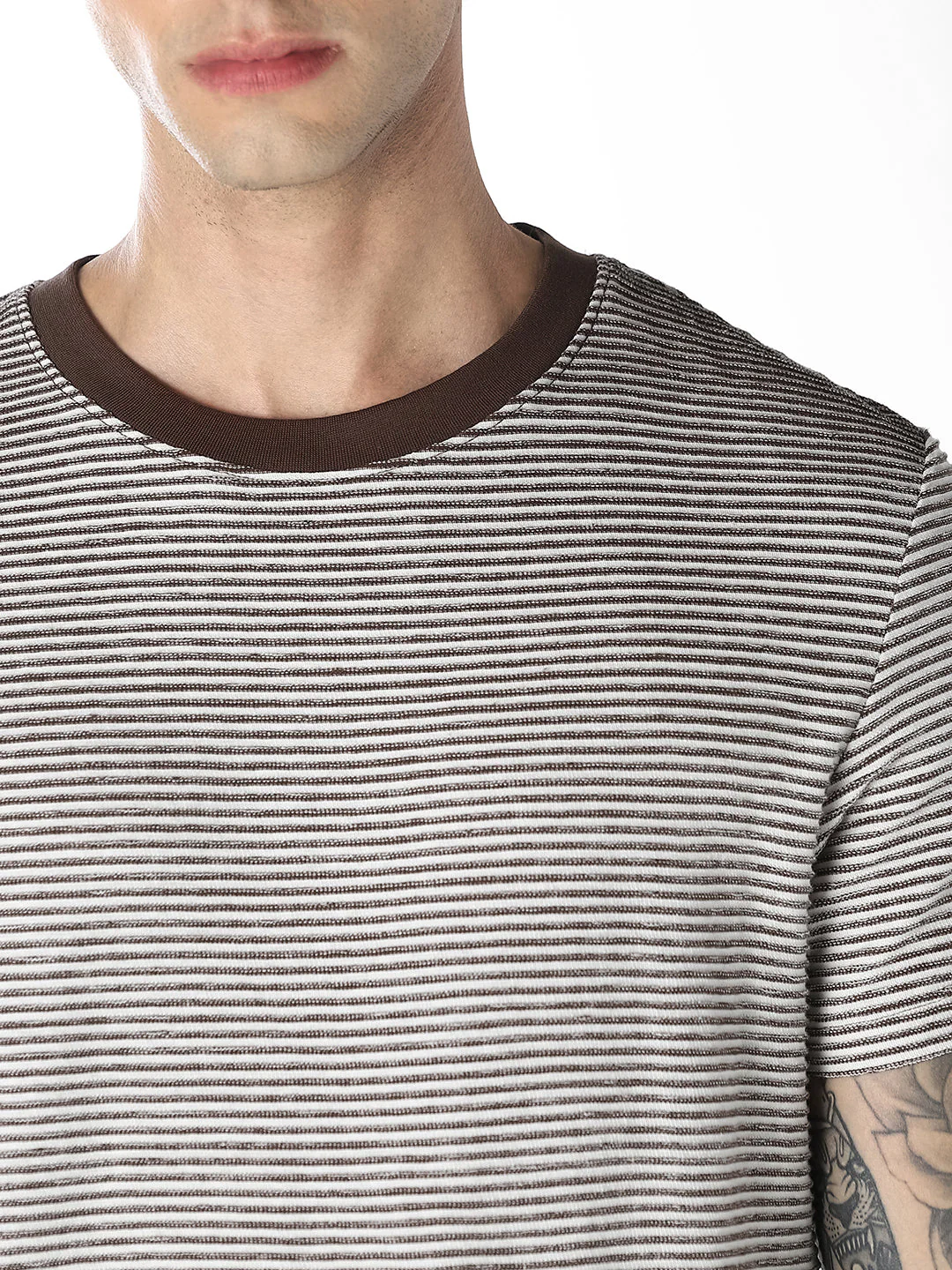 Dark Brown Striped Cotton T-shirt - Image 5