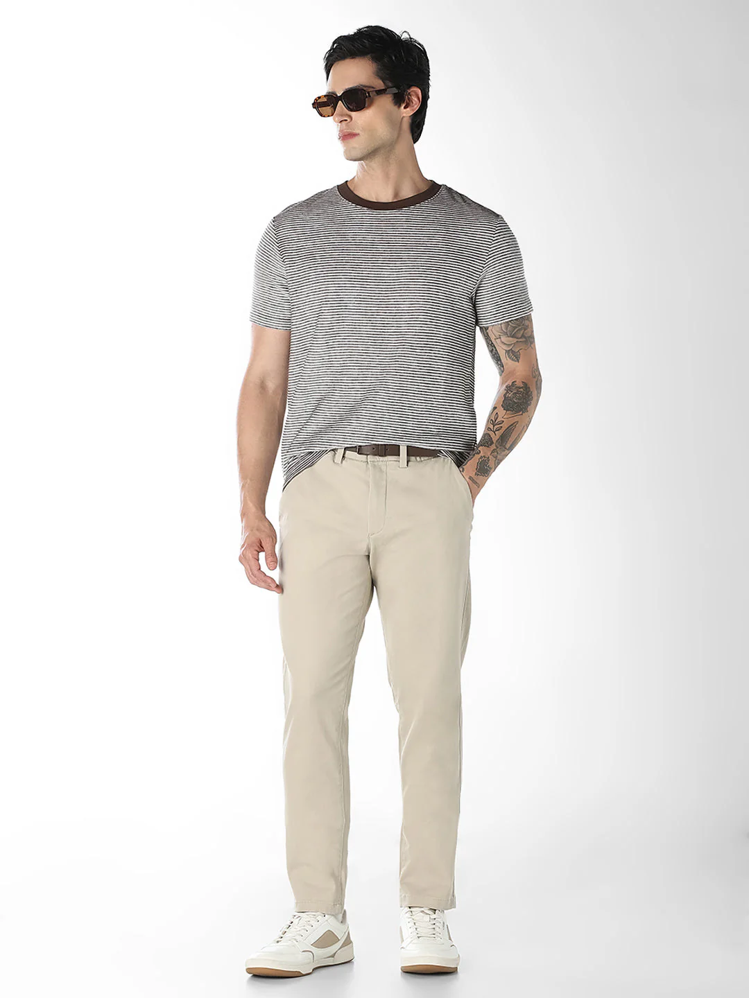 Dark Brown Striped Cotton T-shirt - Image 6