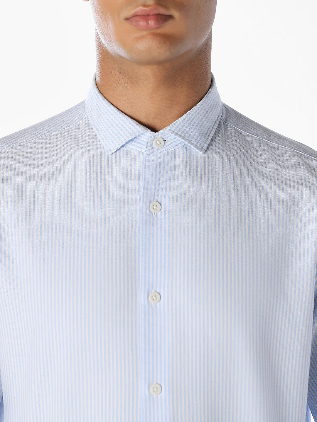 Blue Cotton Striped Formal Shirt - Image 5