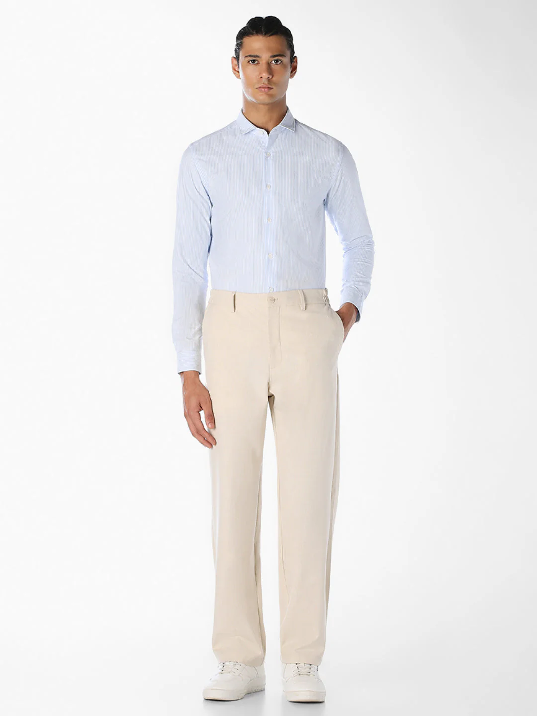 Blue Cotton Striped Formal Shirt - Image 6