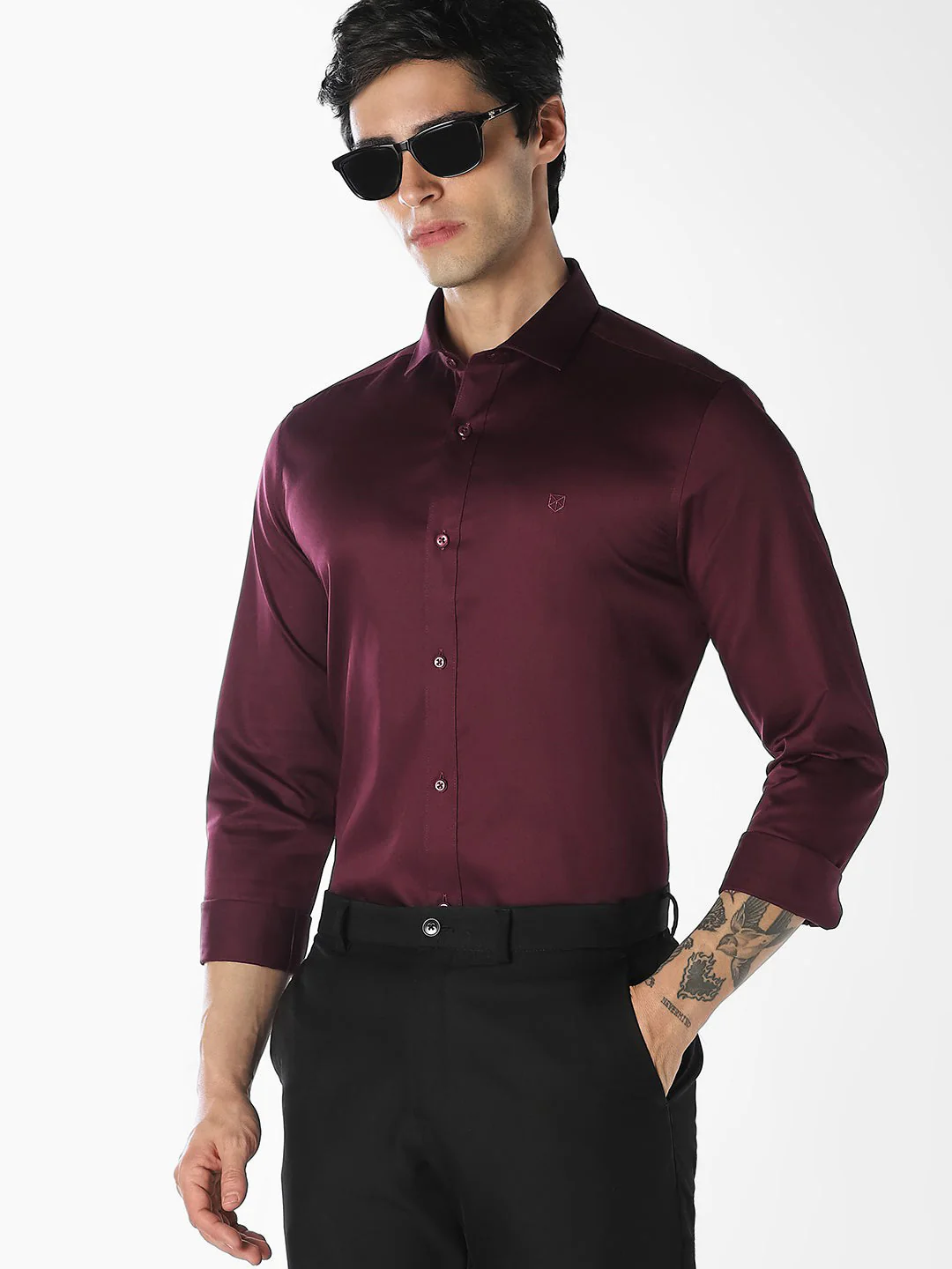 Cotton Twill Slim Fit Formal Shirt - Wine
