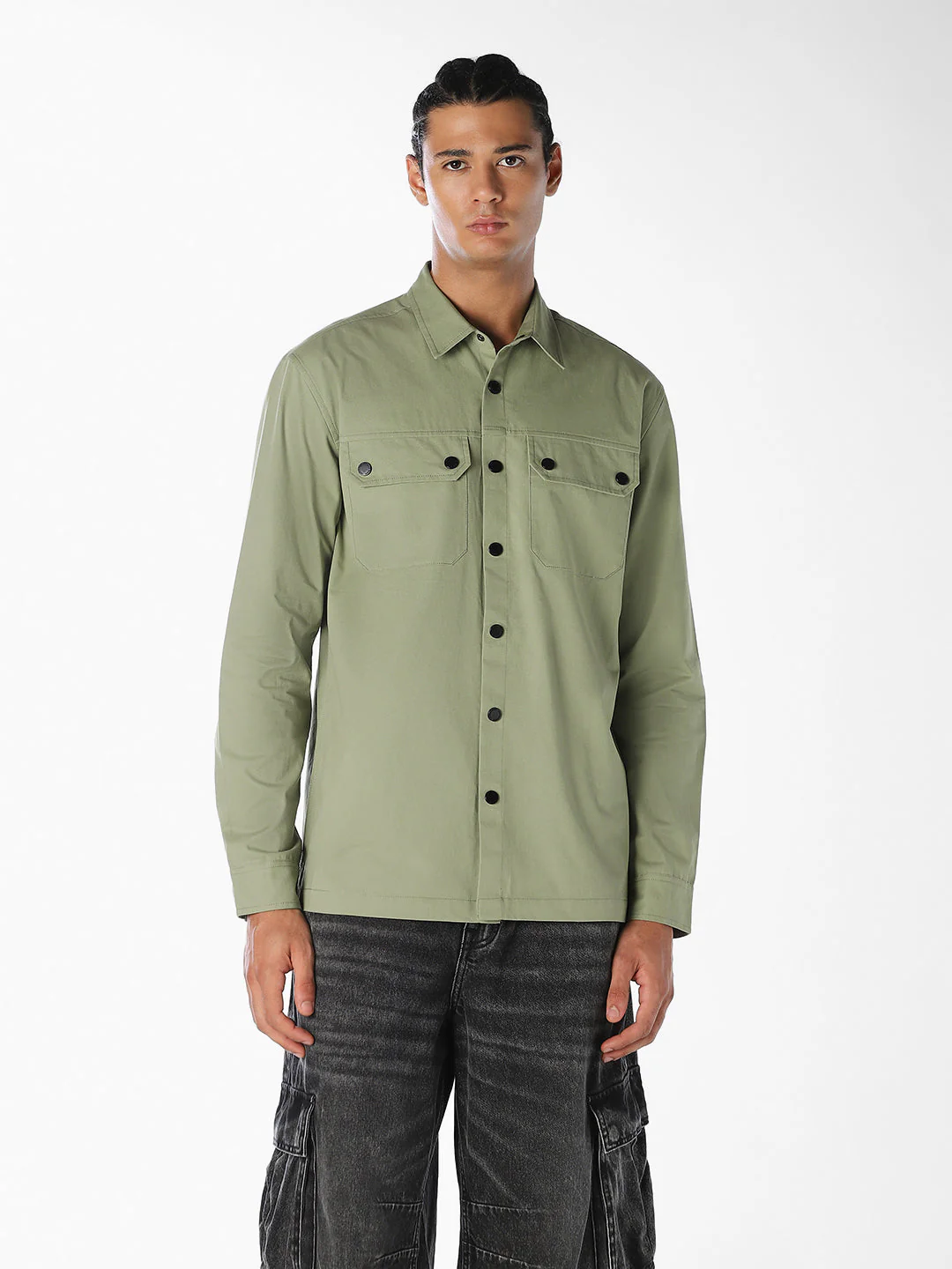 Green Cotton Twill Shirt - Image 2