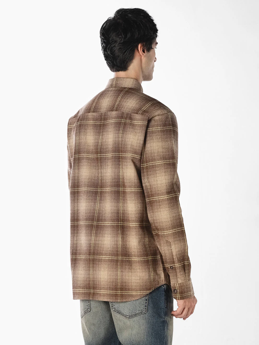 Brown Check Cotton Shirt - Image 4
