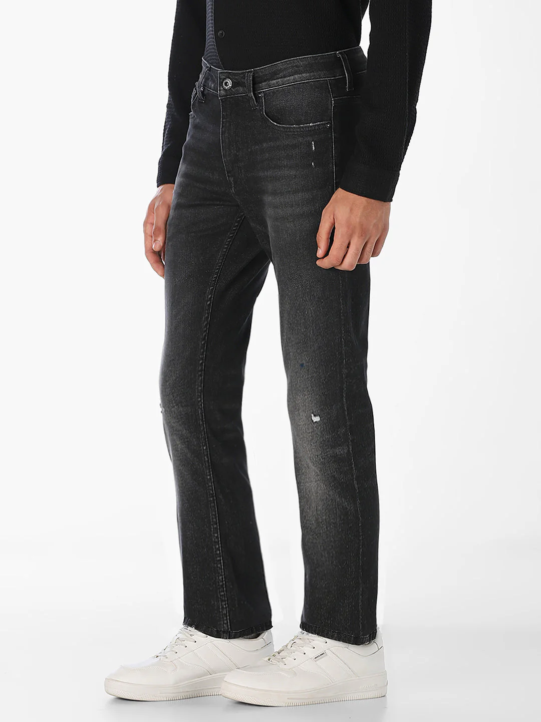 Black Mildly Distressed Regular Fit Jeans - Image 2