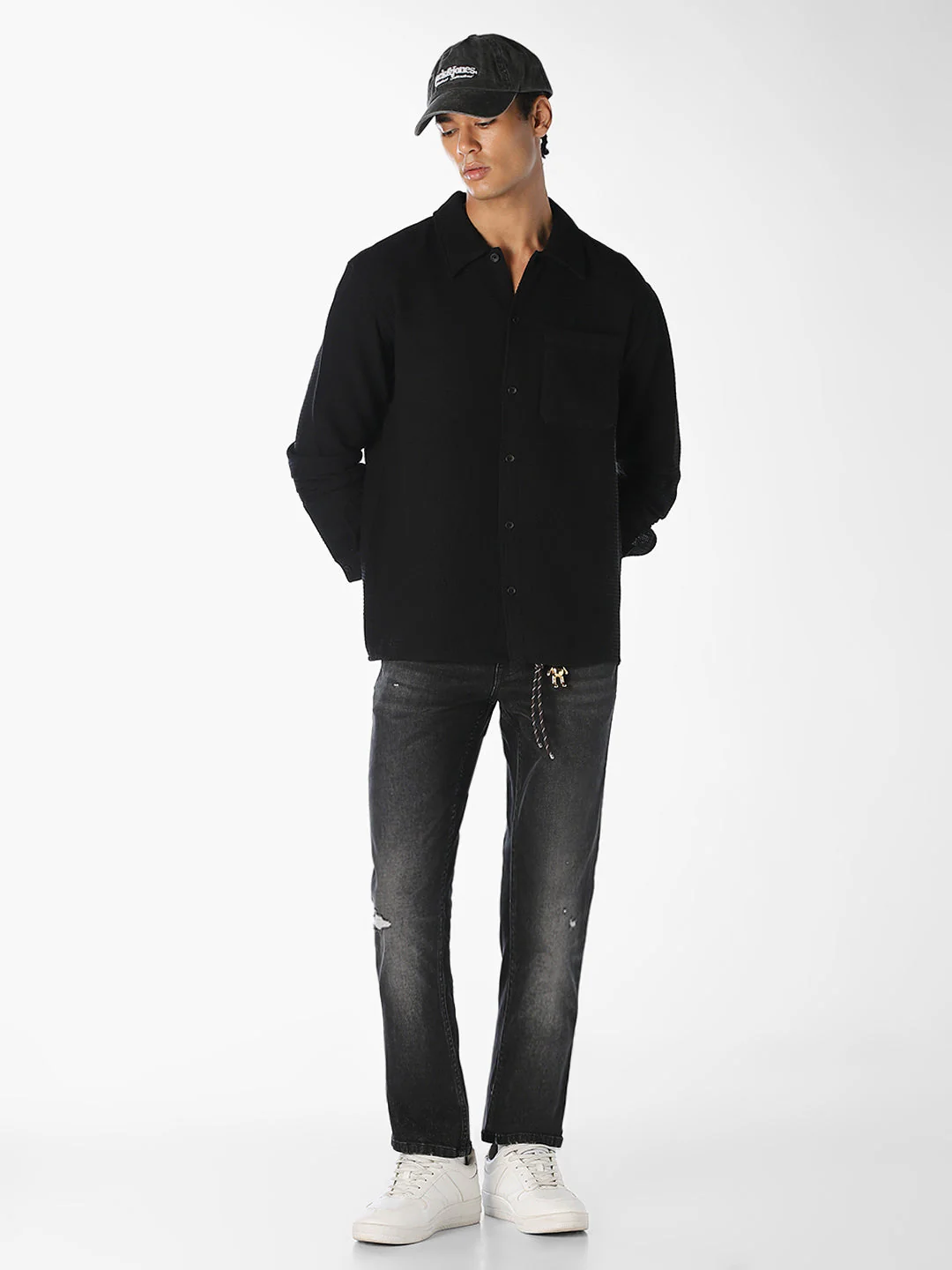 Black Mildly Distressed Regular Fit Jeans - Image 6