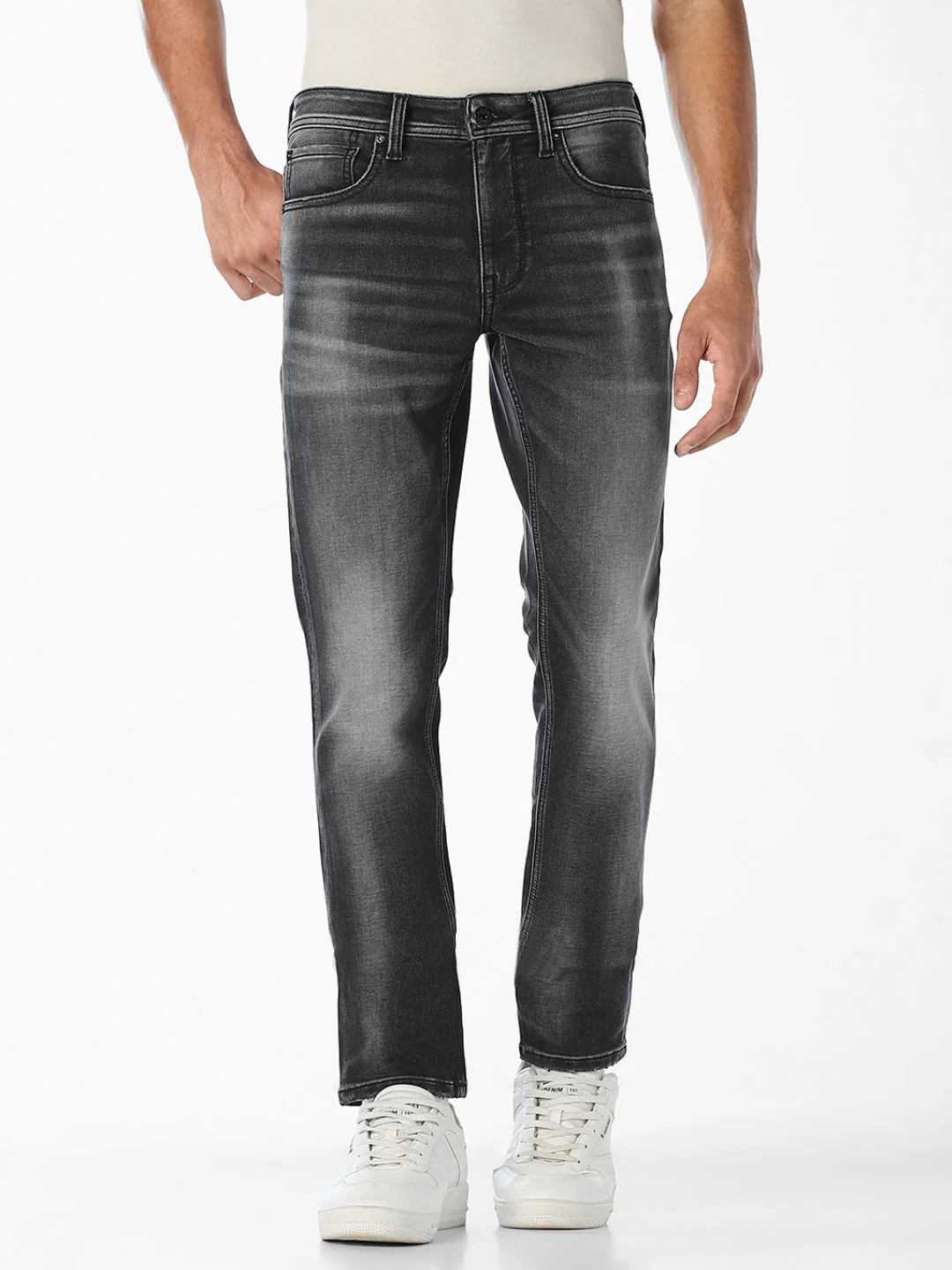 Grey Washed Slim Fit 5-Pocket Jeans