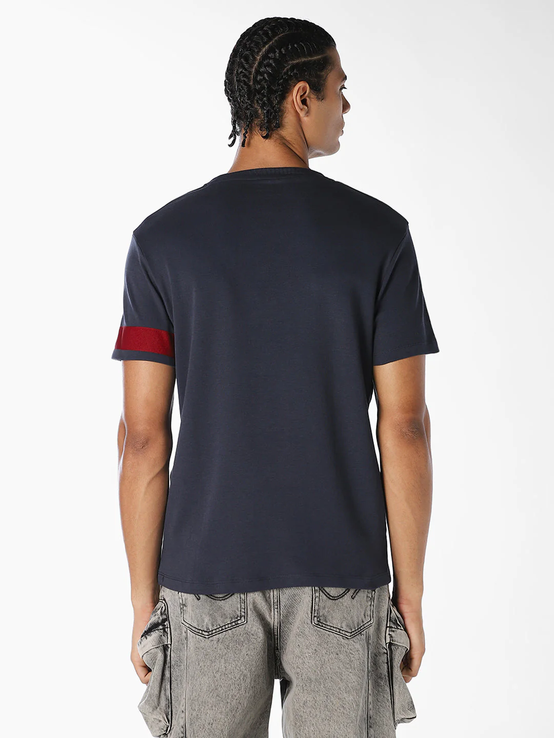 Dark Blue Printed Cotton T-shirt - Image 4
