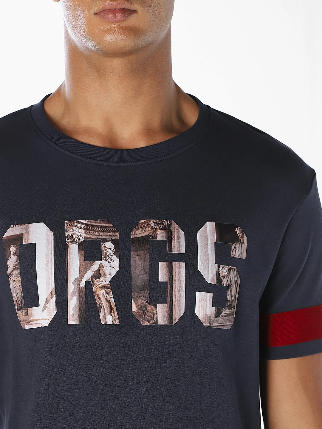Dark Blue Printed Cotton T-shirt - Image 5
